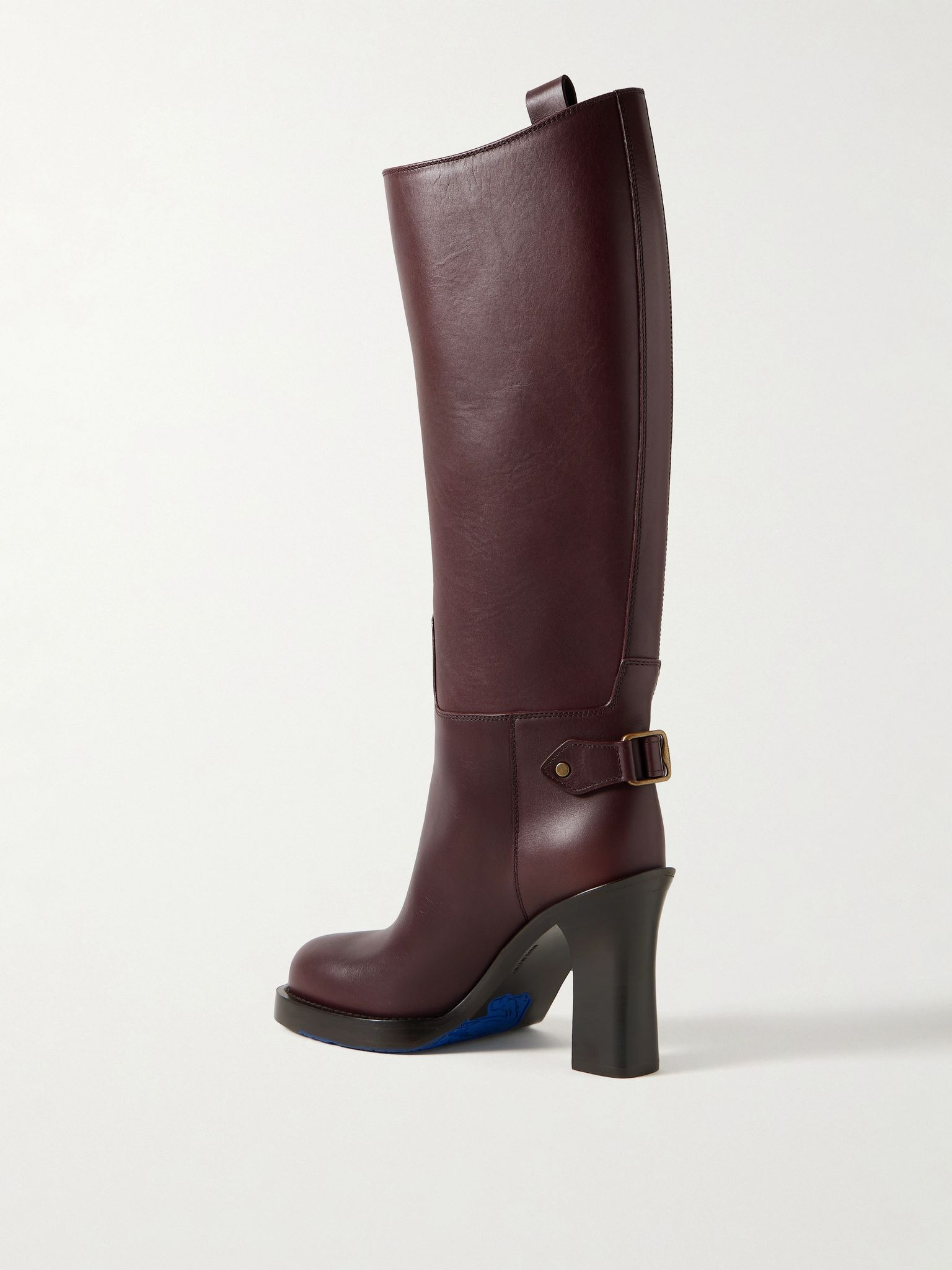 Buckled leather knee boots Burgundy - 3