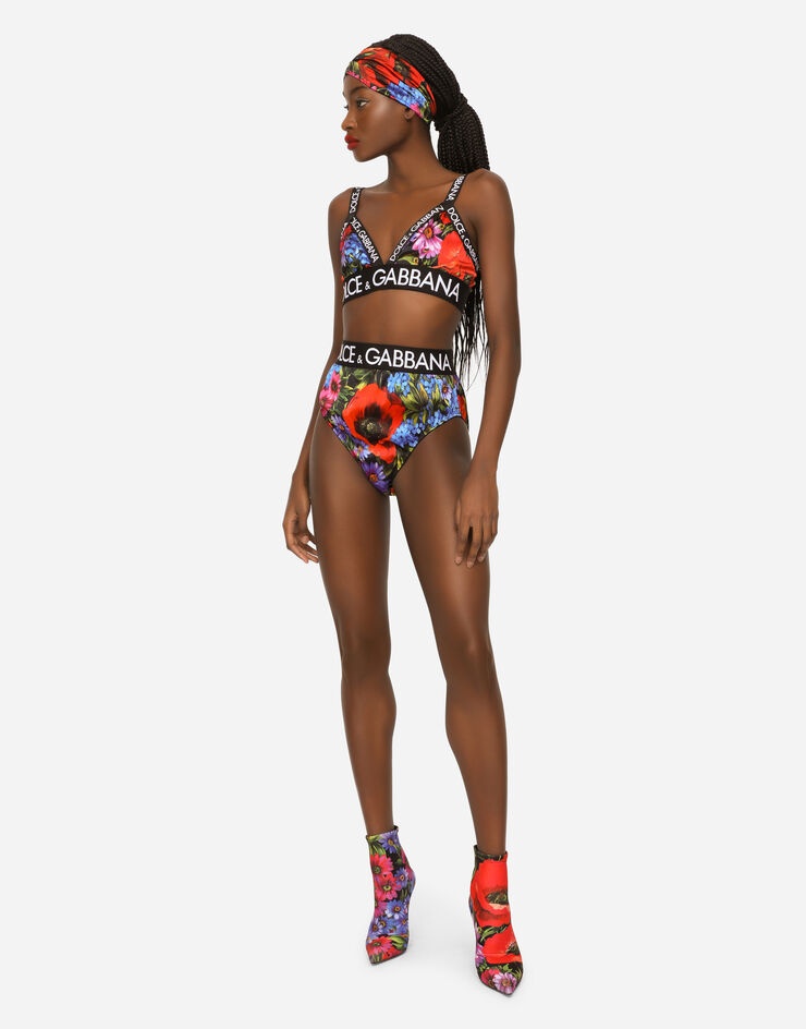 High-waisted satin briefs with meadow print - 2