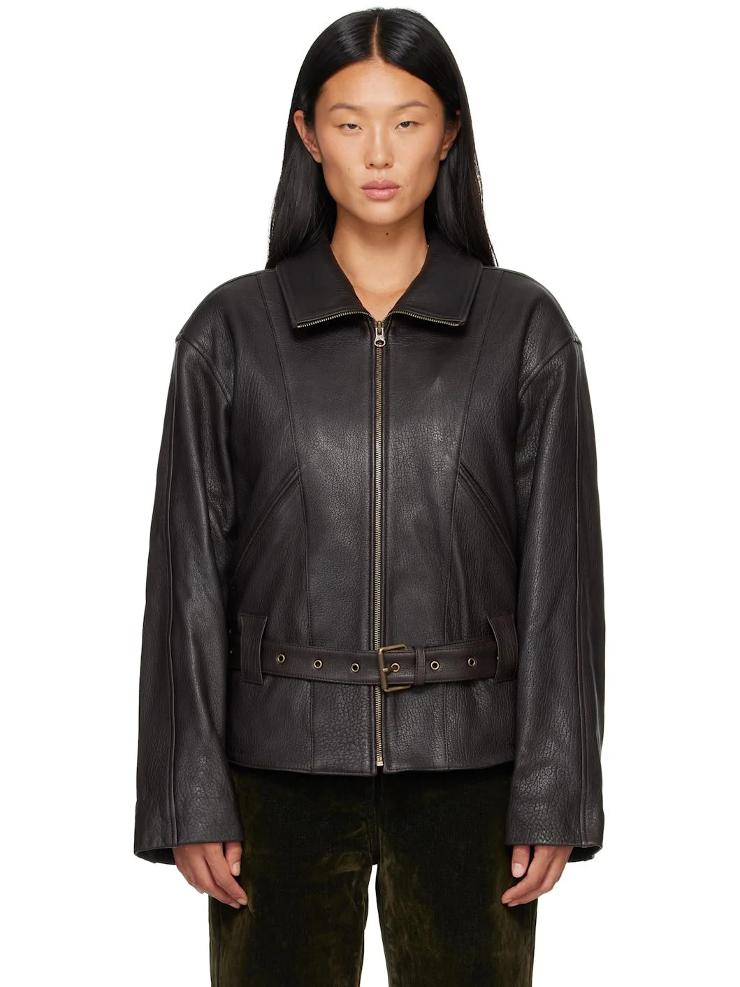 Brown Belted Leather Jacket - 1