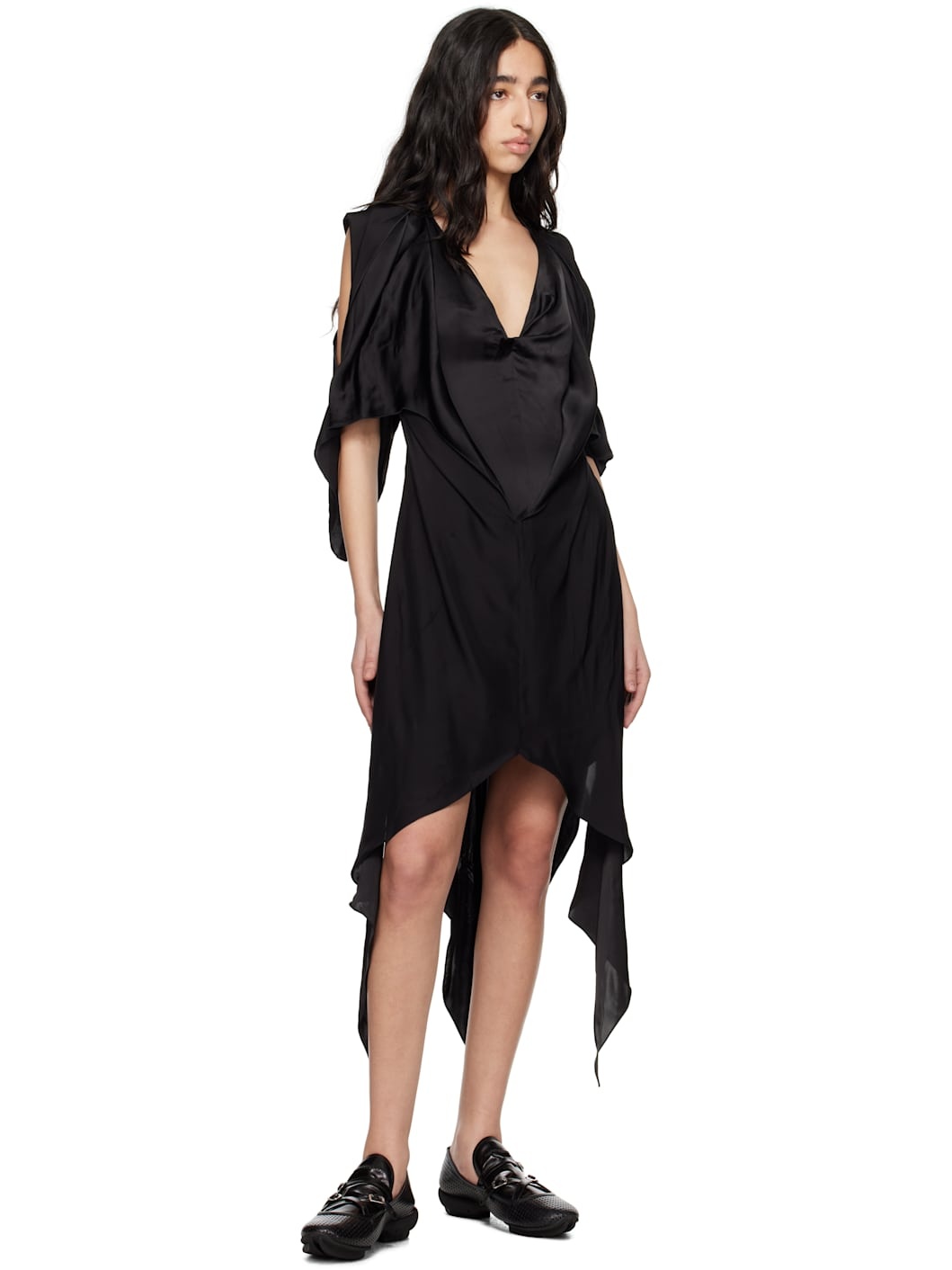 Black Fornax Draped Midi Dress - 4