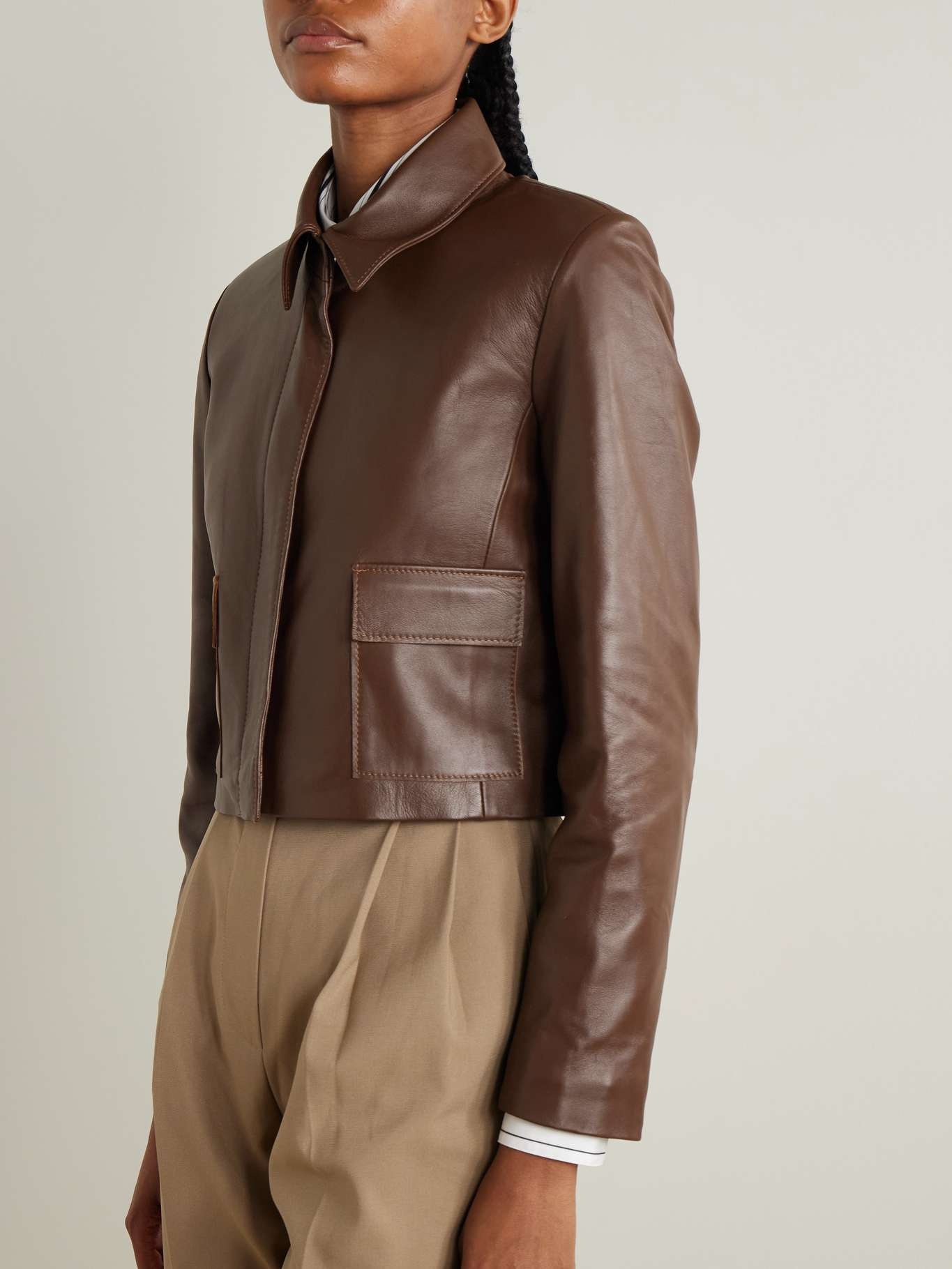 Bleeker cropped paneled leather jacket Light brown - 3