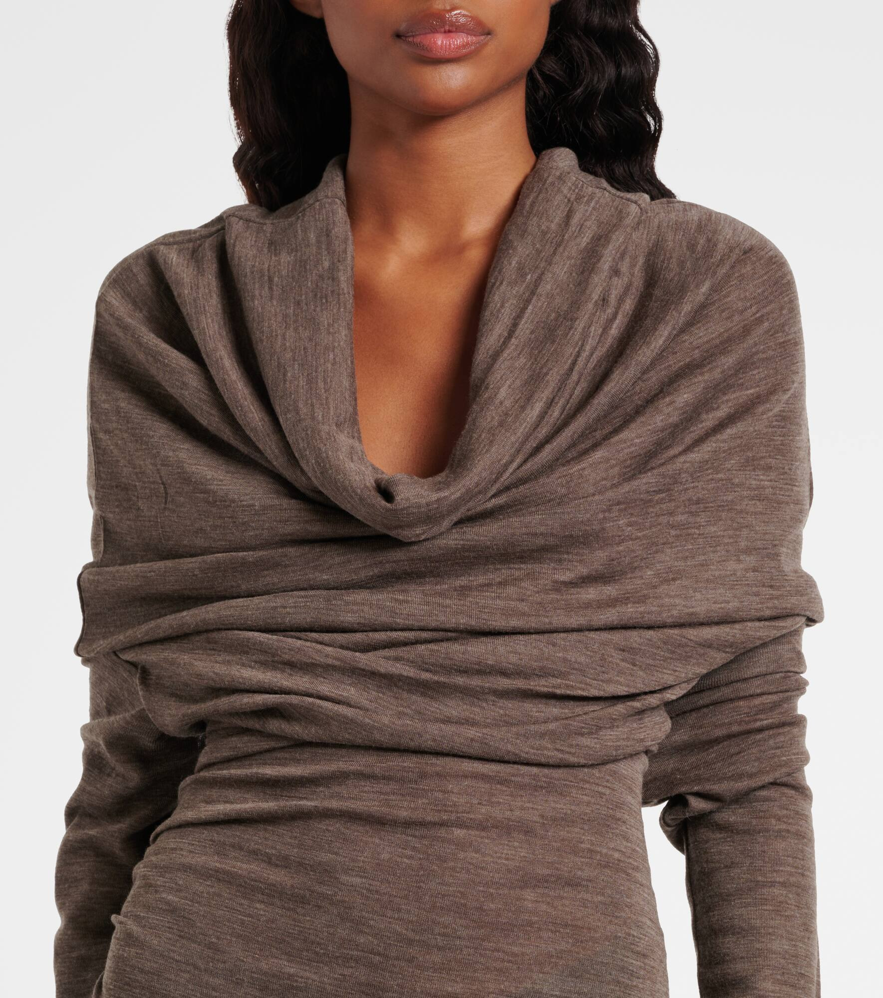 Draped semi-sheer wool maxi dress - 4