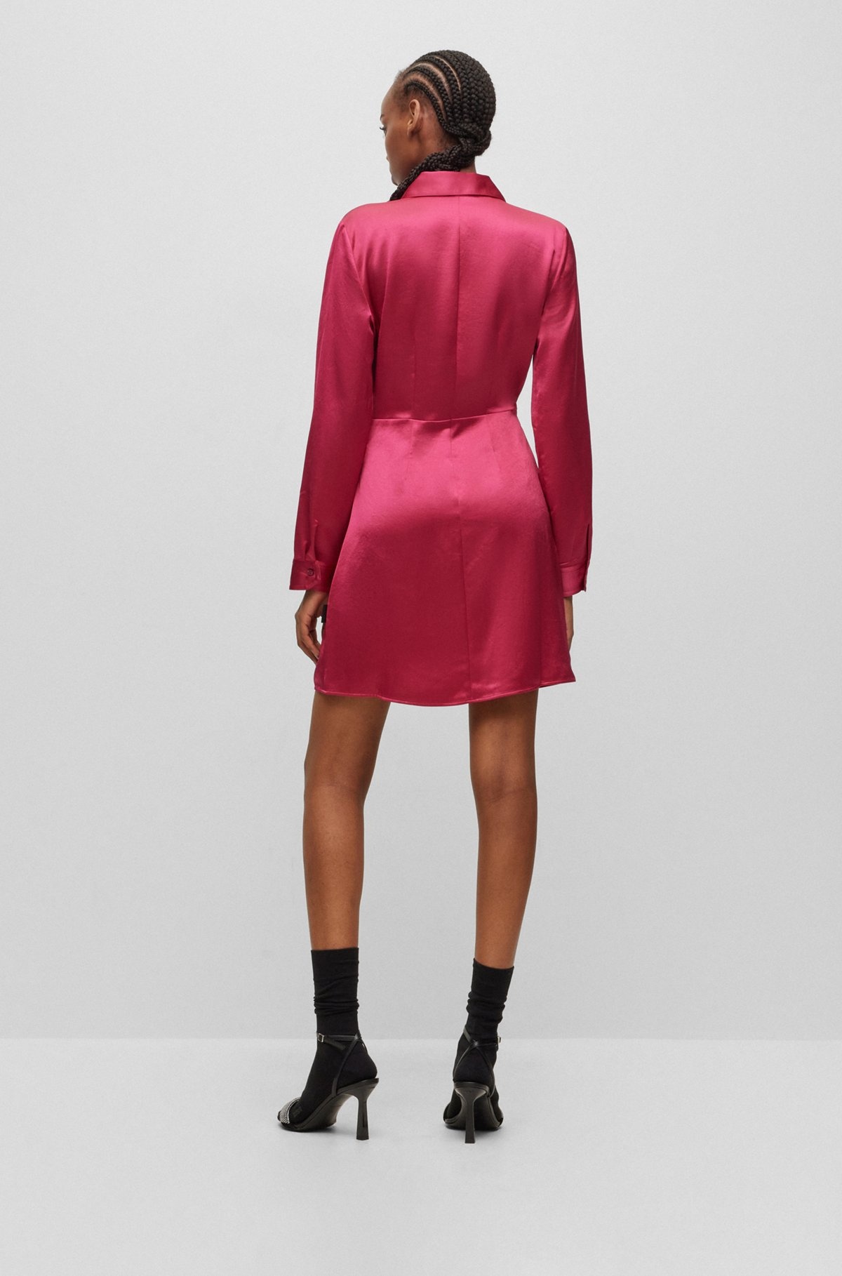 LONG-SLEEVED DRESS IN SATIN WITH WRAP FRONT - 4