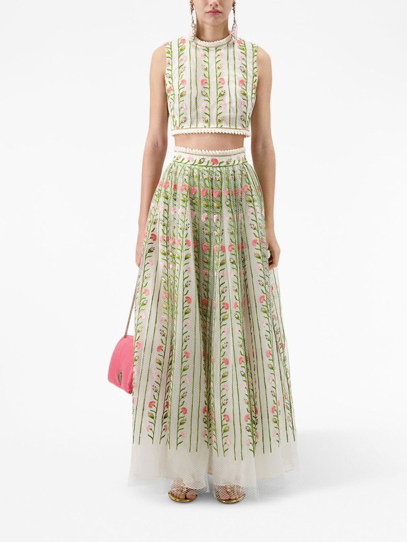GIAMBATTISTA VALLI Foliage-embroidered tulle maxi skirt outlook