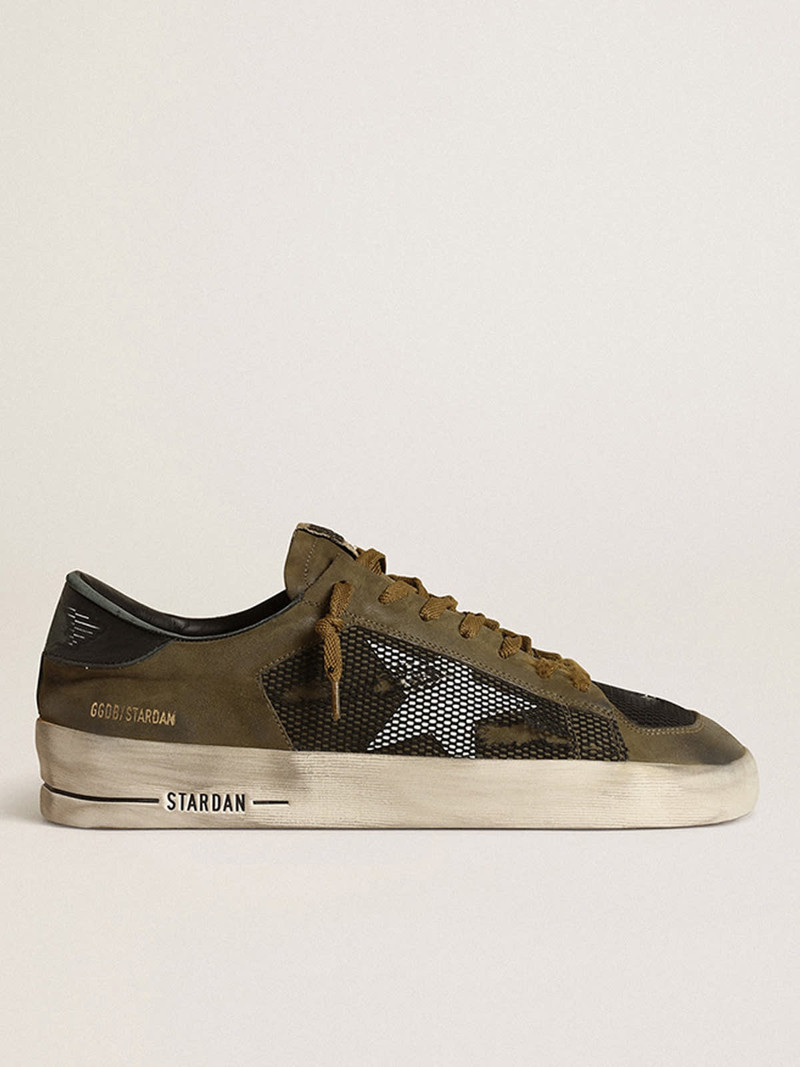 남자의 Stardan 에 군 녹색 nubuck 과 검정 Mesh 와 화이트 스타 - 1