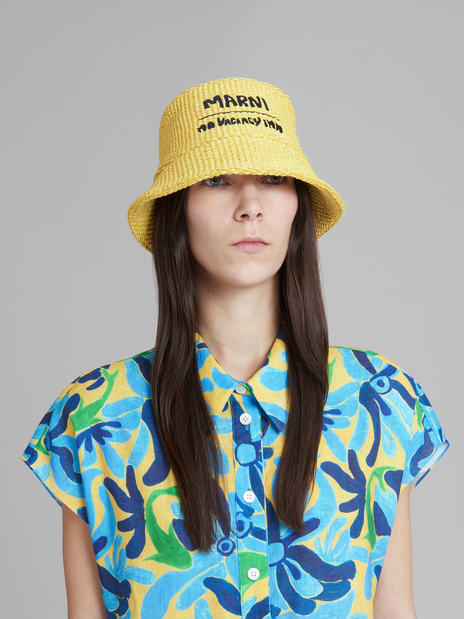 MARNI X NO VACANCY INN - YELLOW HAT IN RAFFIA FABRIC - 2