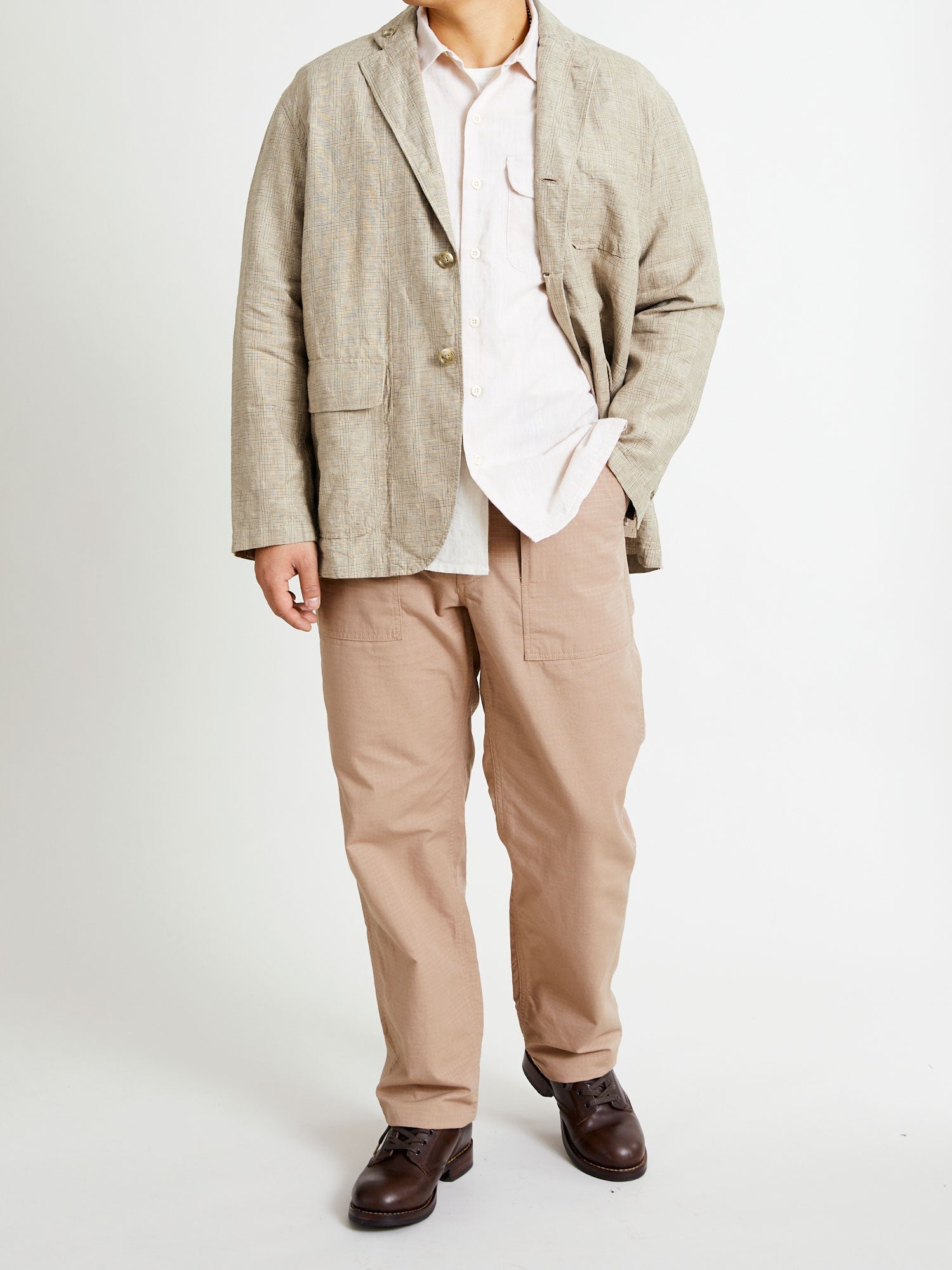 Loiter Jacket in Beige Linen Glen Plaid - 12