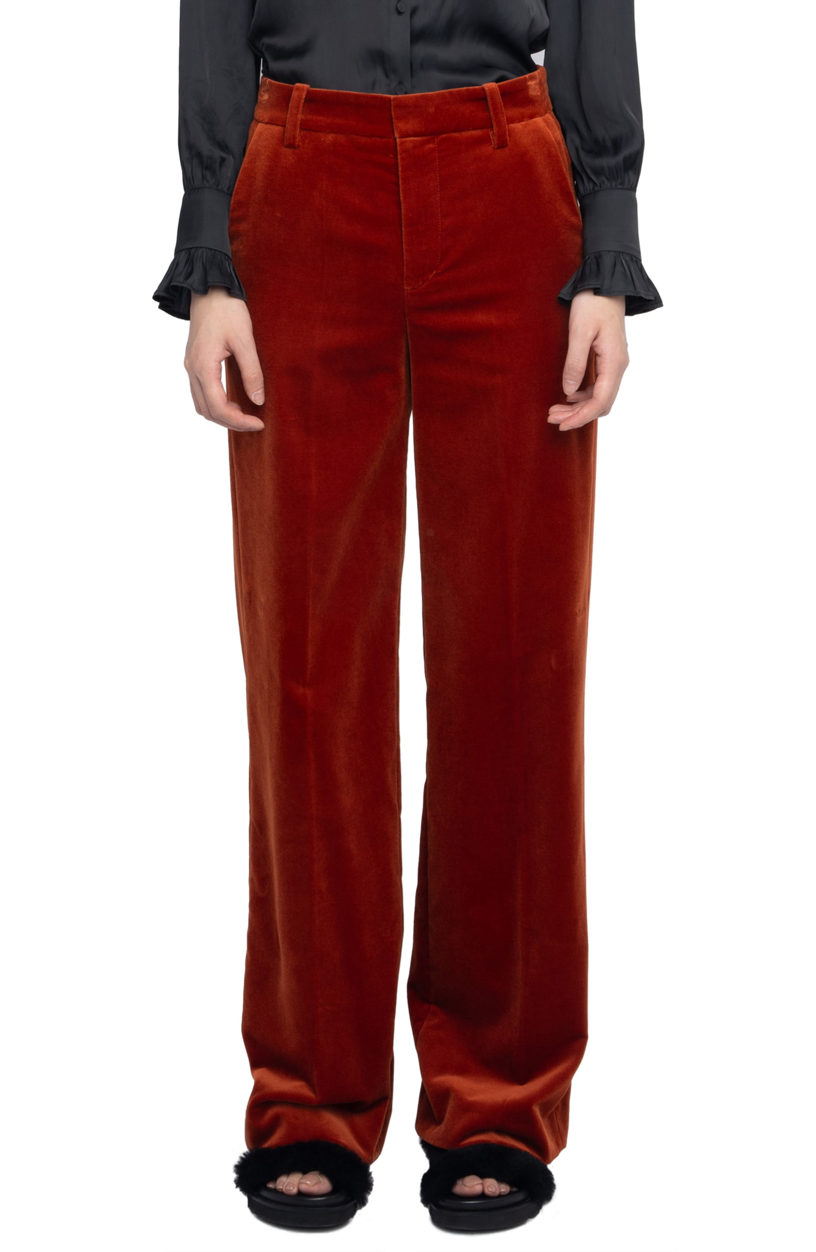 Zadig & Voltaire Panol Flare Velveteen Boot Cut Pants in Burn at Nordstrom - 1