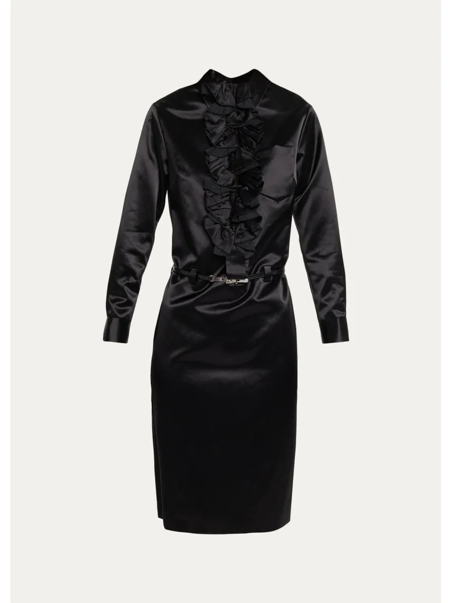 Ruffled Satin Knee-Length Dress - 1
