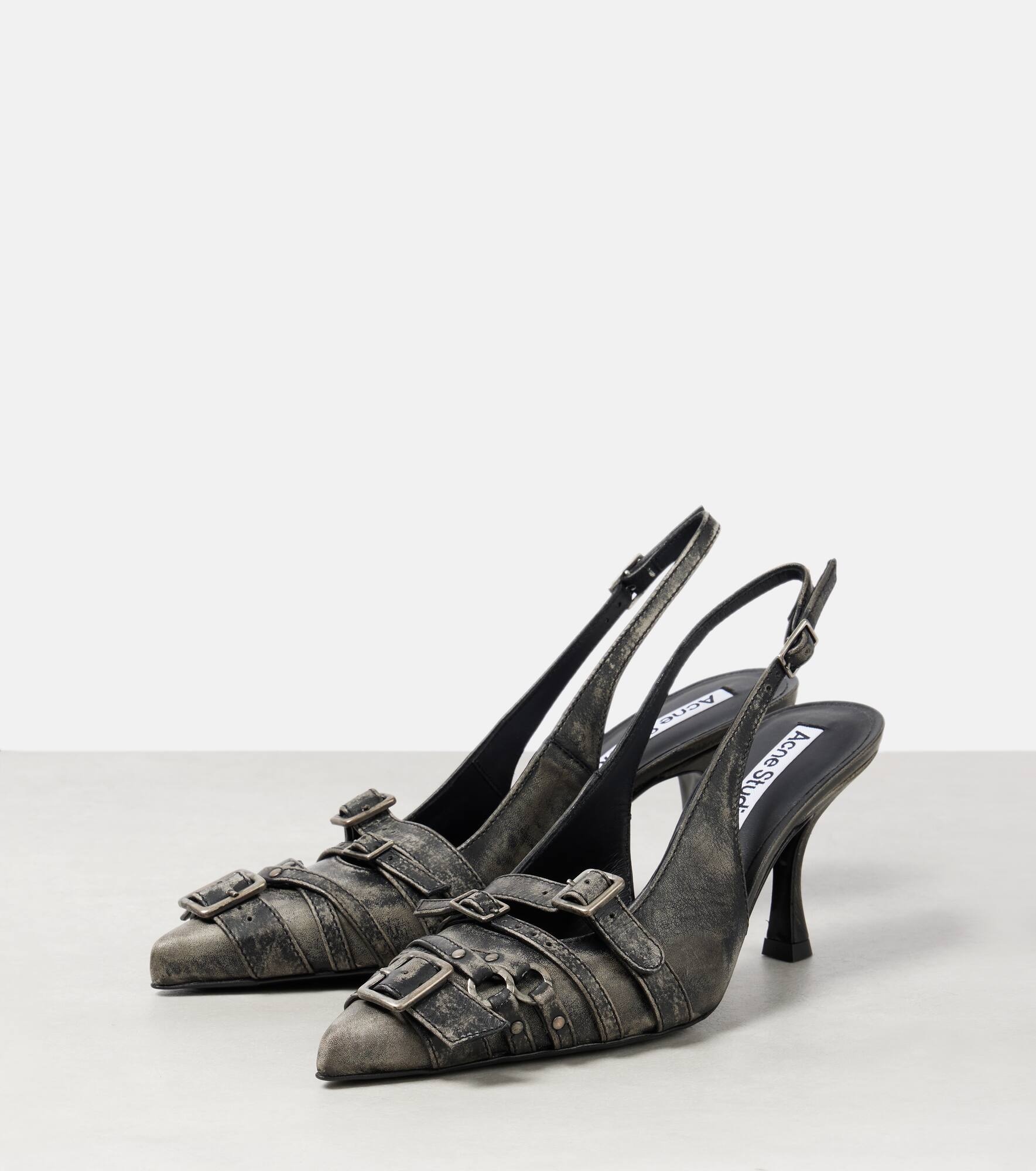 Buckle-detail leather slingback pumps - 4