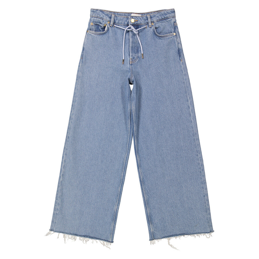 Ganni Light Blue Stone Denim Wide Drawstring Jeans - 5