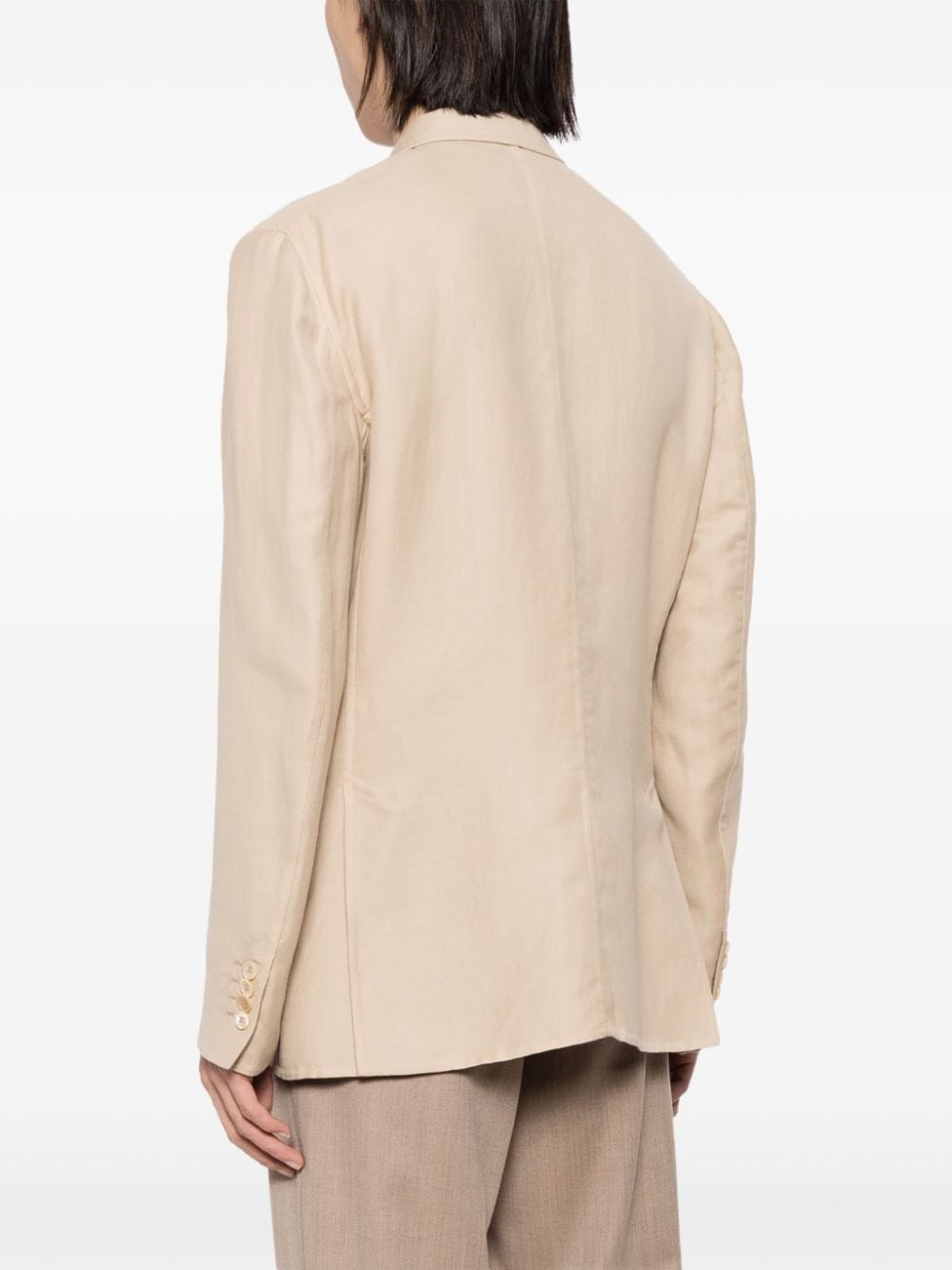 double-breasted linen blend blazer - 4