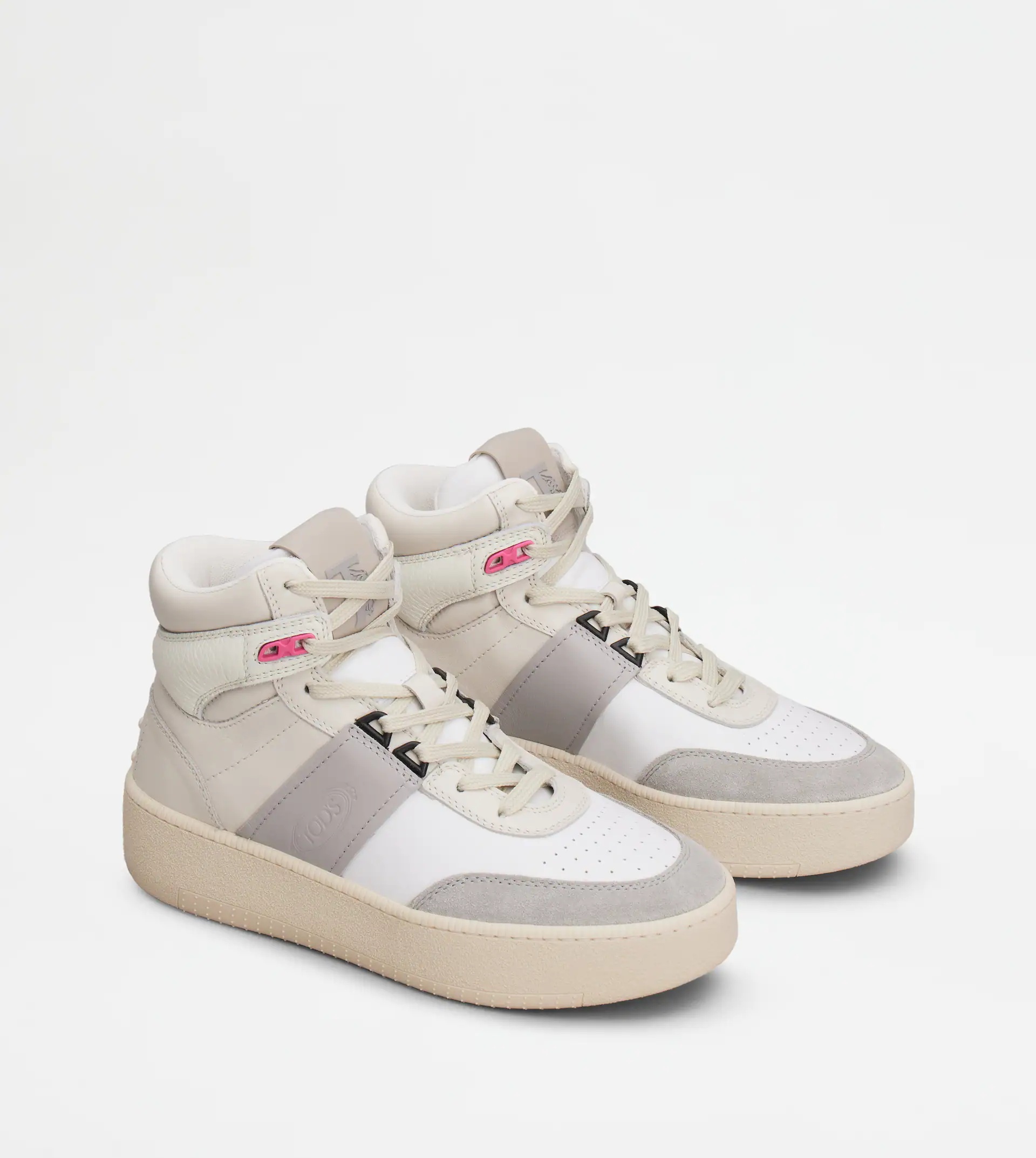 HIGH-TOP PLATFORM SNEAKERS IN LEATHER - GREY, BEIGE, WHITE - 3