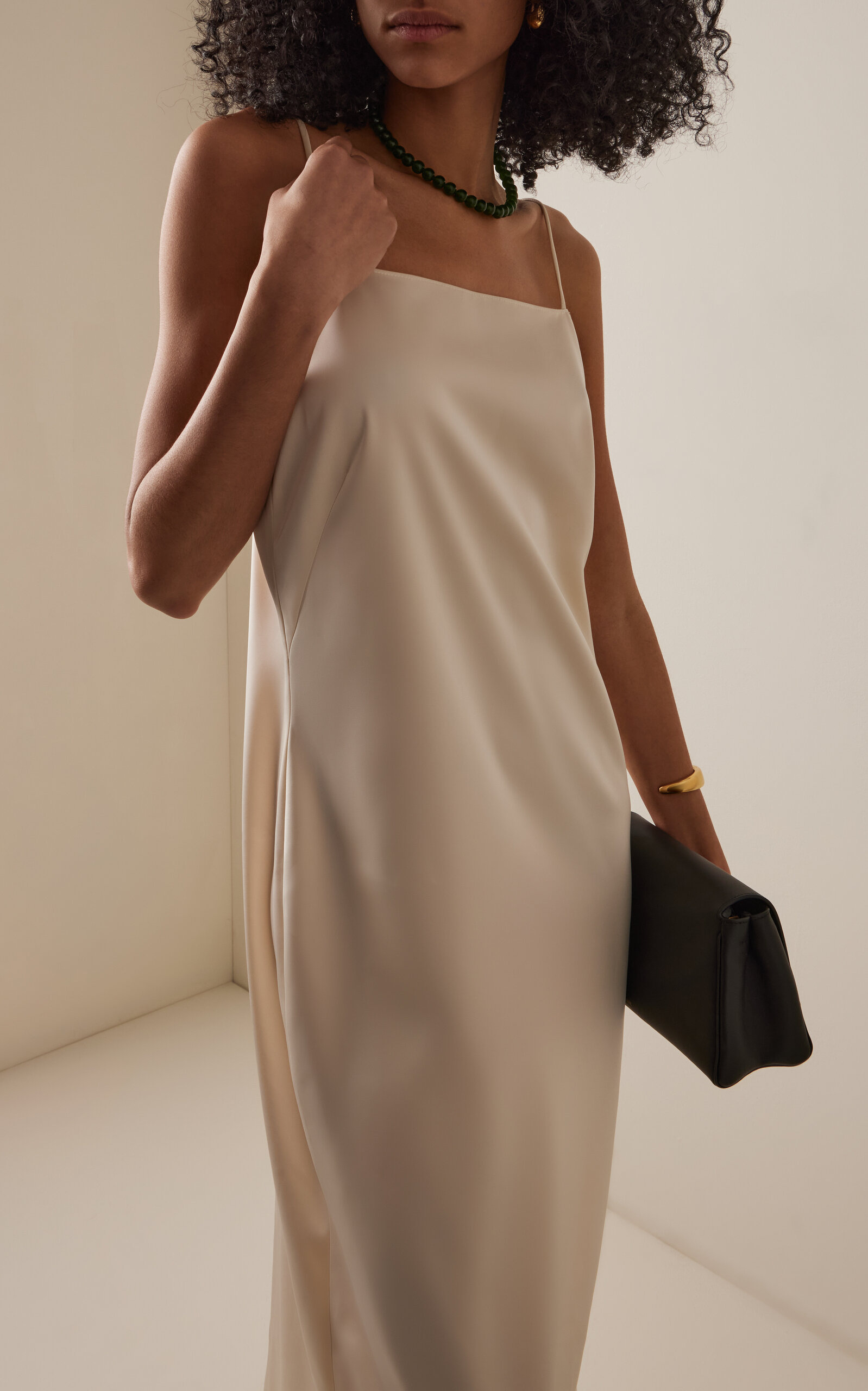 Barb Open Back Satin Midi Slip Dress ivory - 3