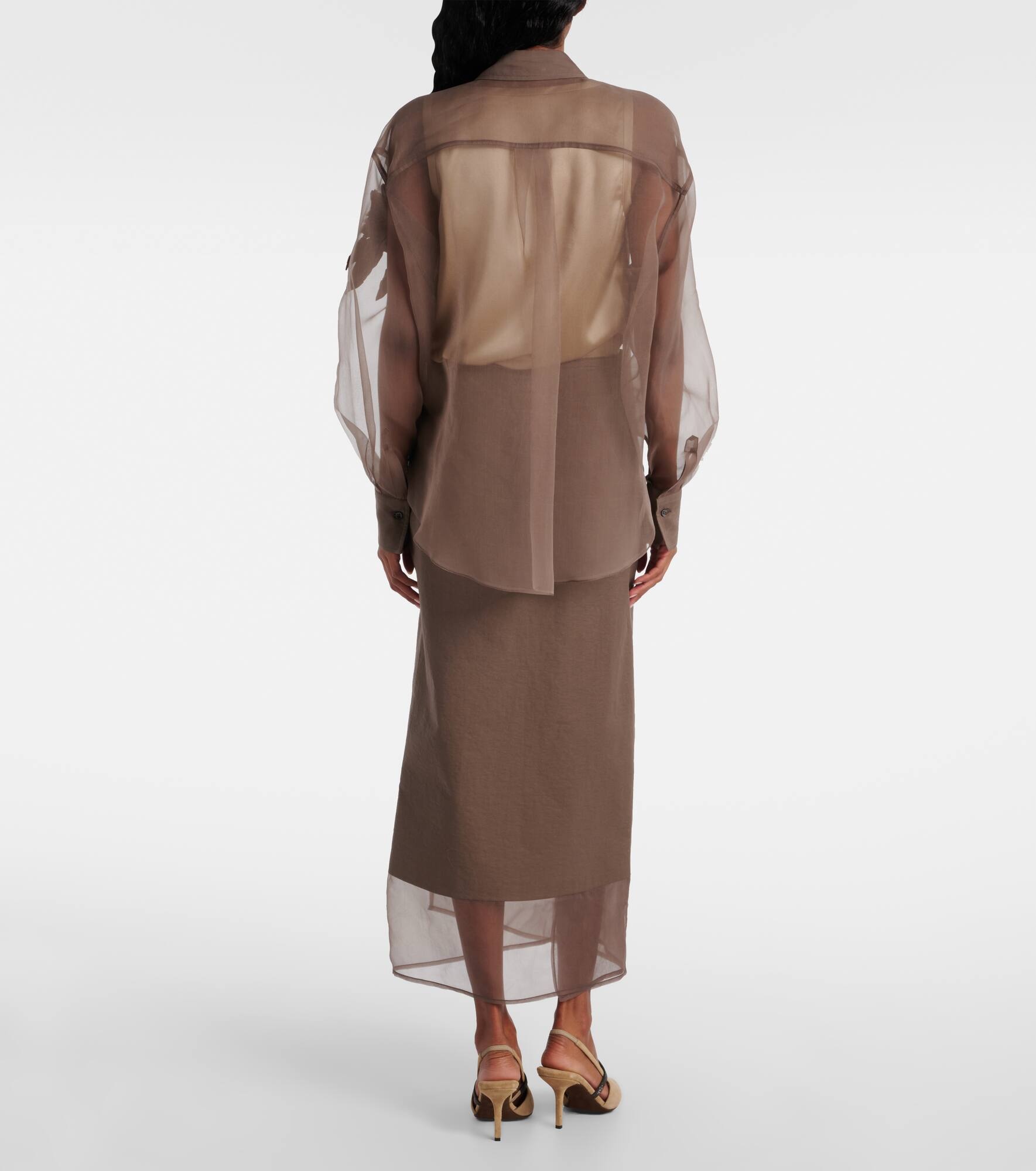 Herbarium-appliqué silk shirt - 3