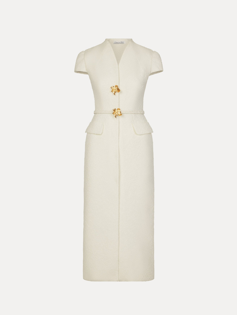 CYCLAMEN-DETAILED WOOL TWEED DRESS 1