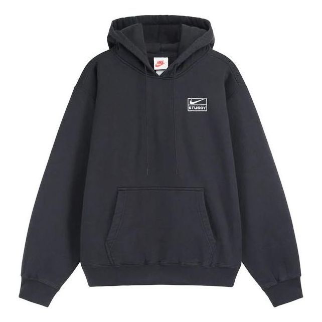 Nike x Stussy Crossover Solid Color Logo Alphabet Embroidered Casual Pullover Unisex Black DN4029-01 - 1