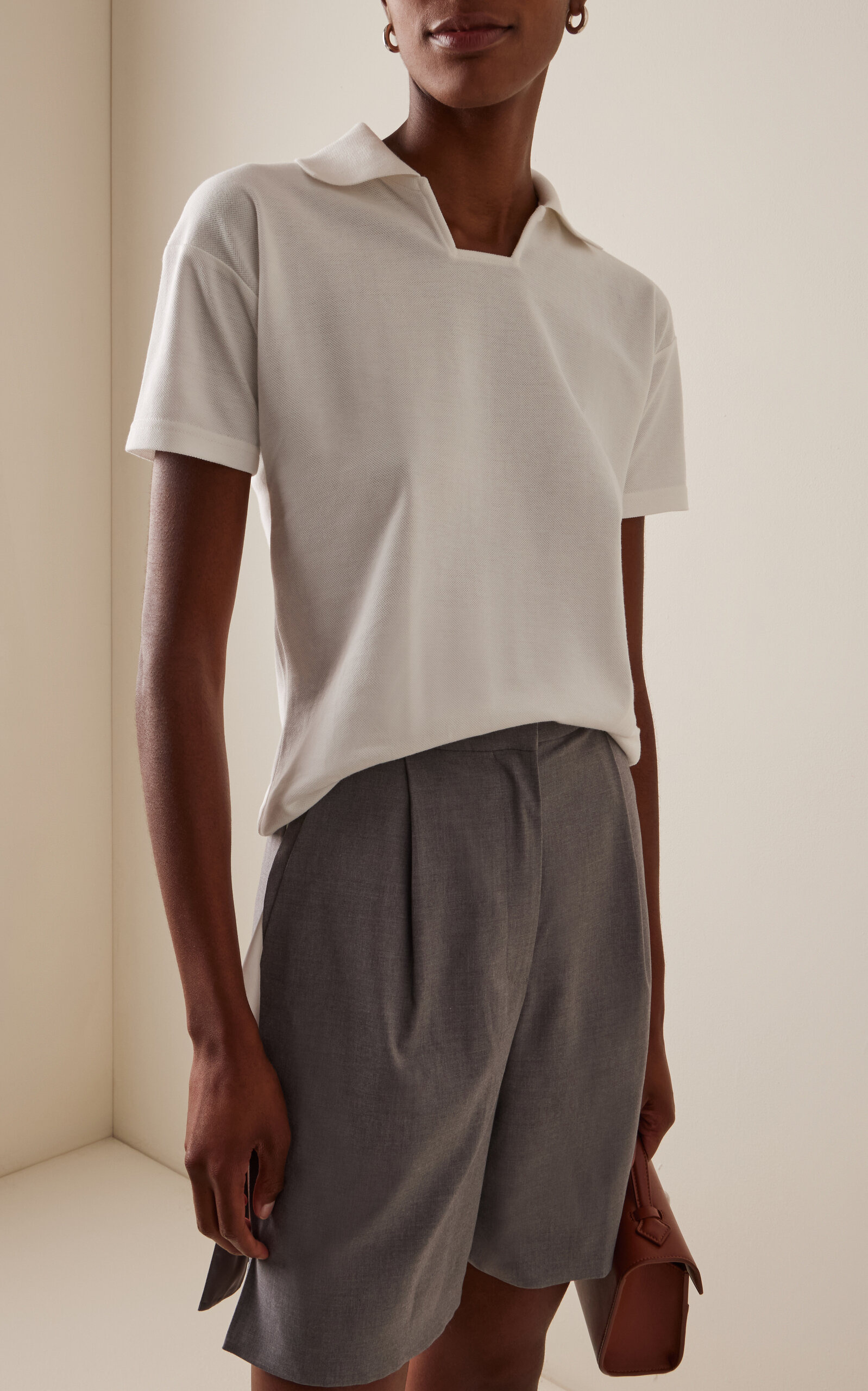 Square-Neck Cotton Polo Shirt white - 2