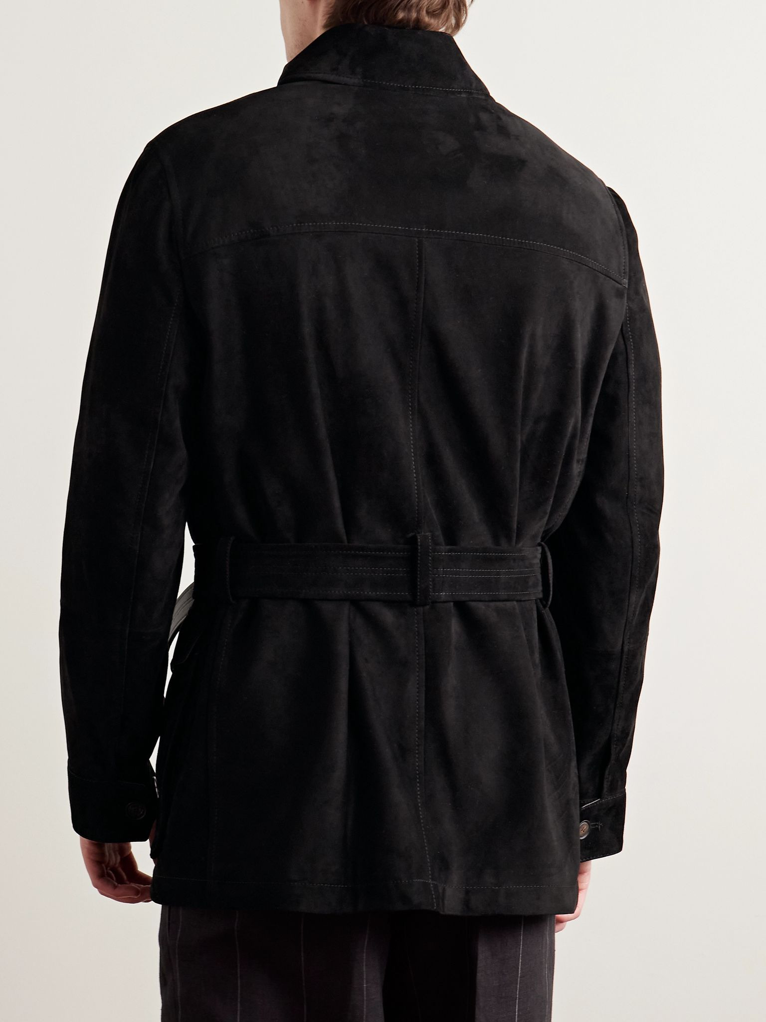 Belted Suede Field Jacket Black - 3