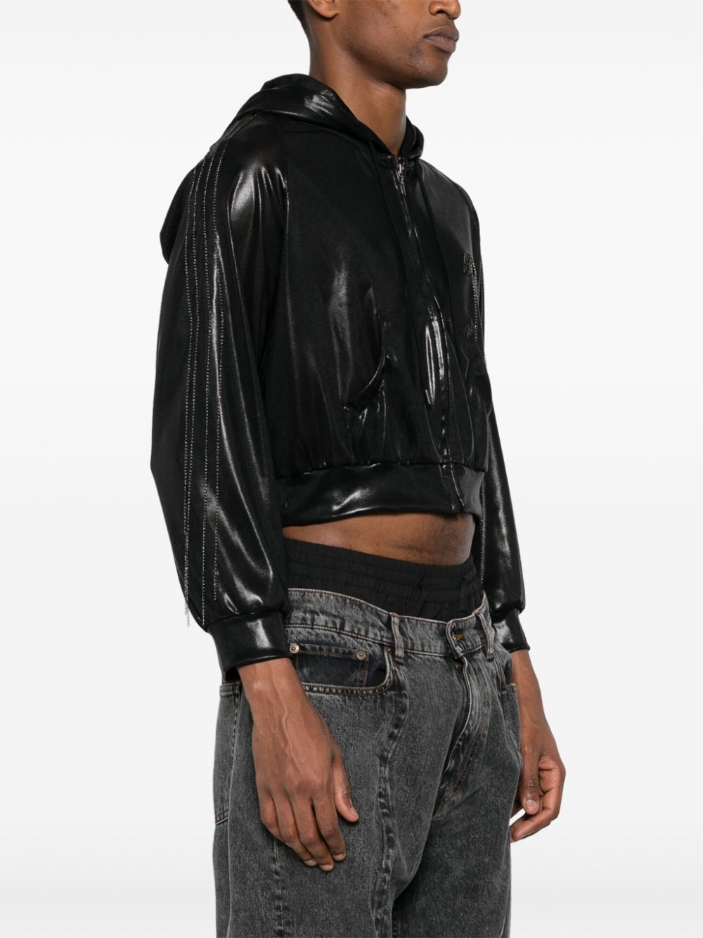 chain-detailing foiled hoodie - 3