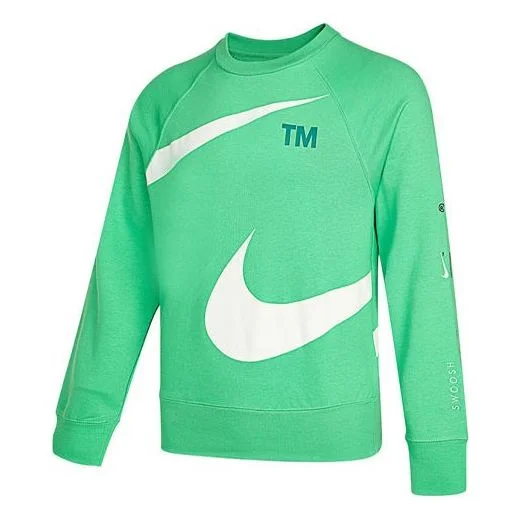 Men's Nike Swoosh Ft Crew Large Logo Printing Knit Round Neck Pullover Green DD6097-362 - 1