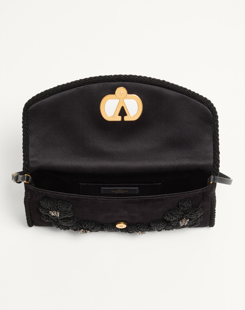 Valentino VALENTINO GARAVANI DEVAIN SMALL EMBROIDERED VELVET SHOULDER BAG outlook