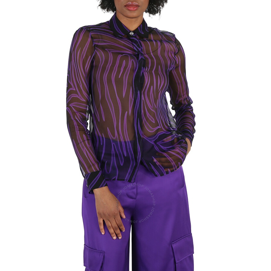 Versace Ladies Allover Long-Sleeve Sheer Silk Shirt - 3