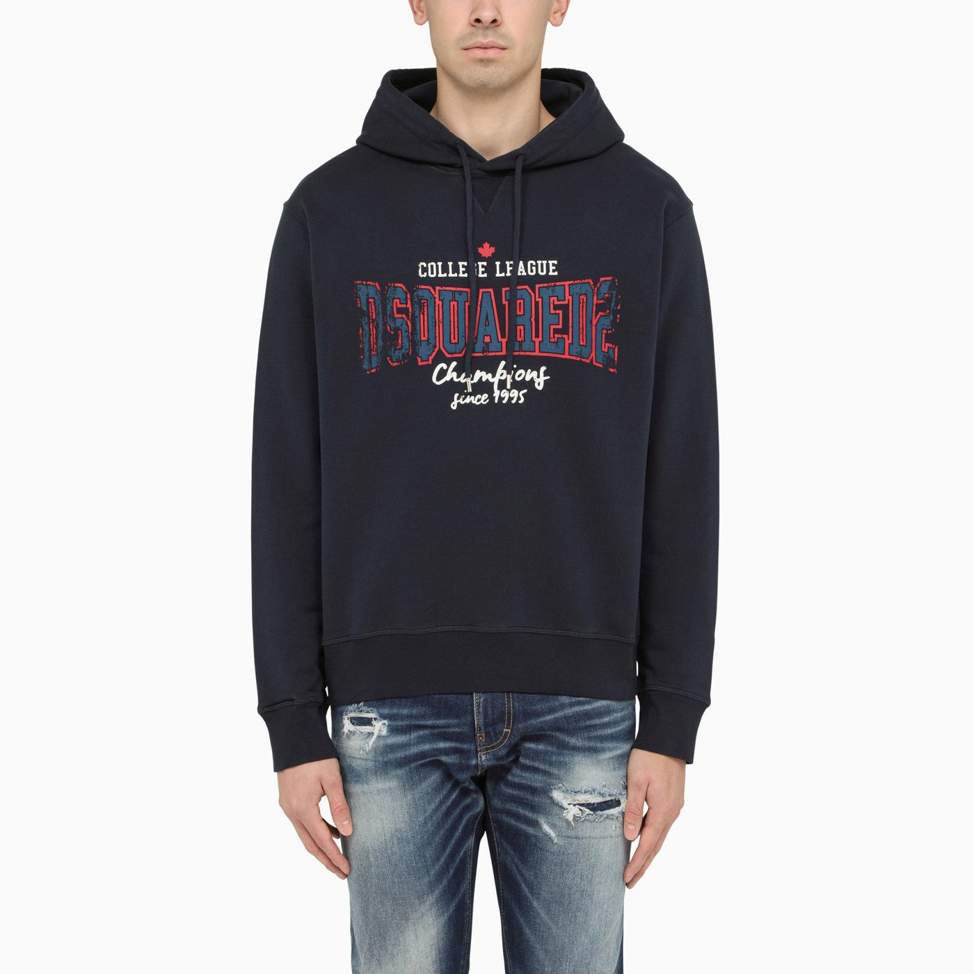 Dsquared2 Dark Blue Cotton Hooded Sweatshirt With Print - 1