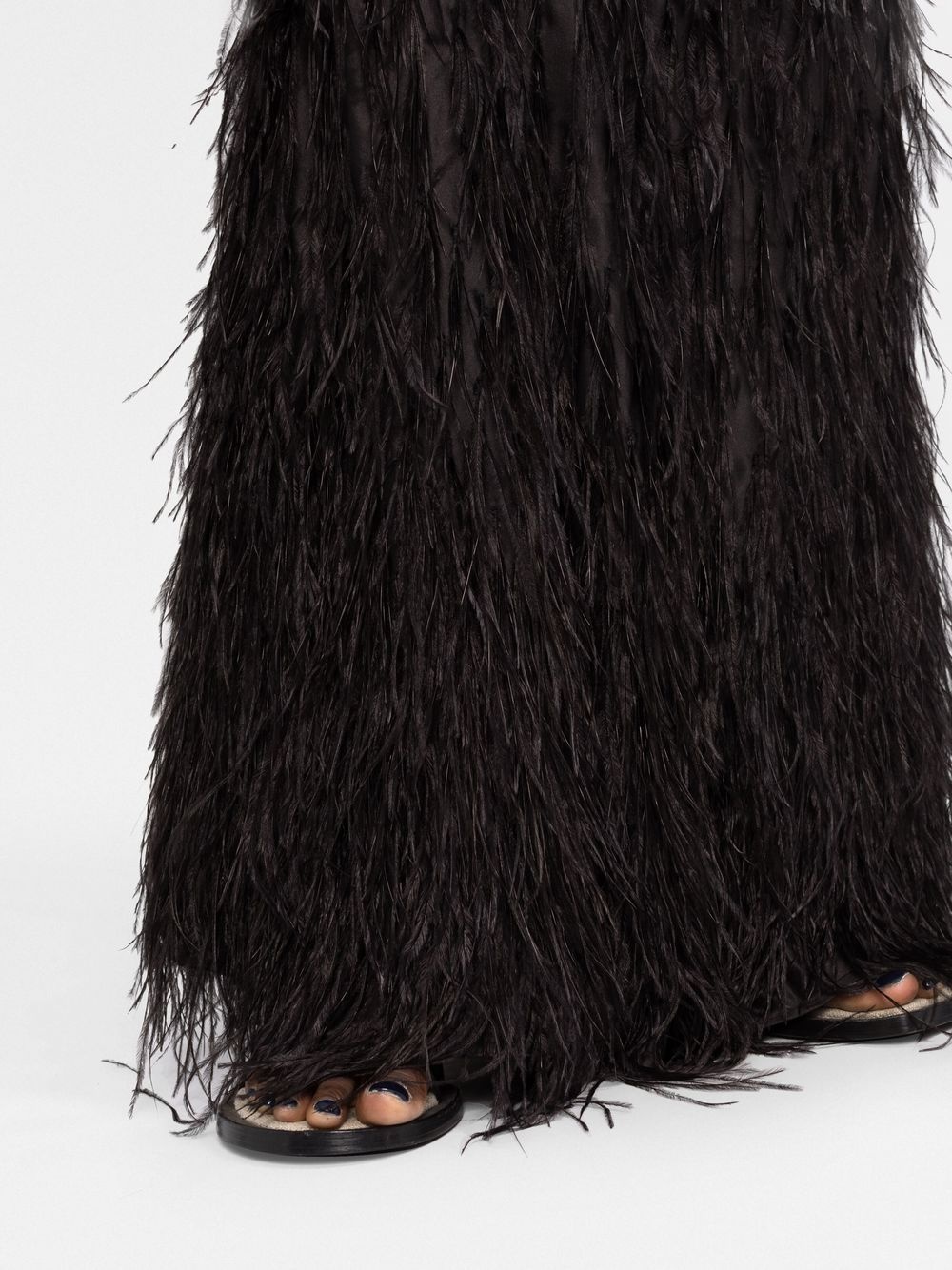 cutout-detail feather-trimmed long dress - 3