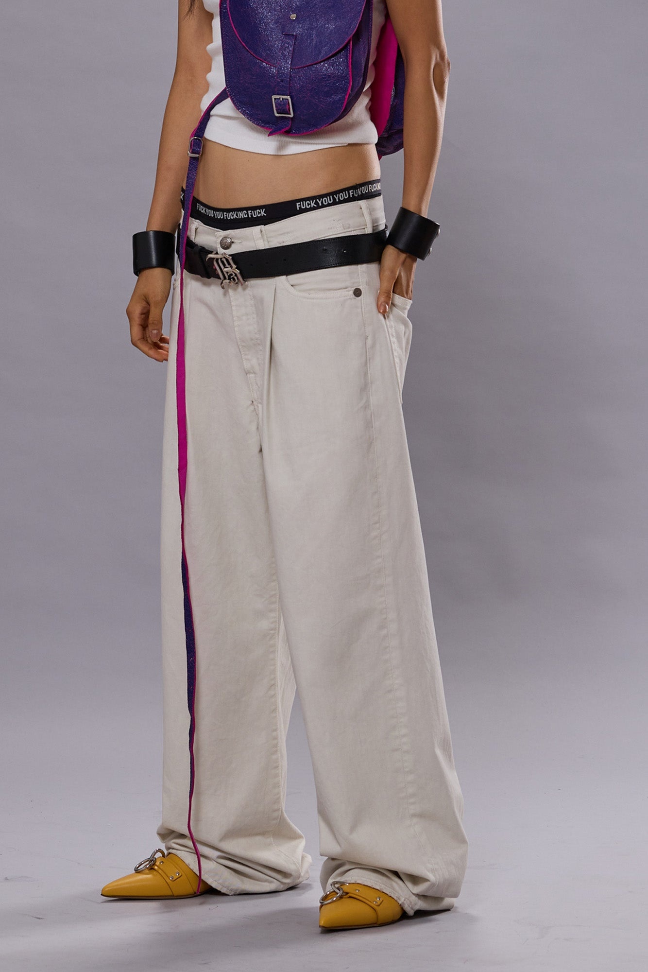 DAMON PLEATED WIDE LEG JEAN - WHITE SLUBBY TWILL - R13 - 2