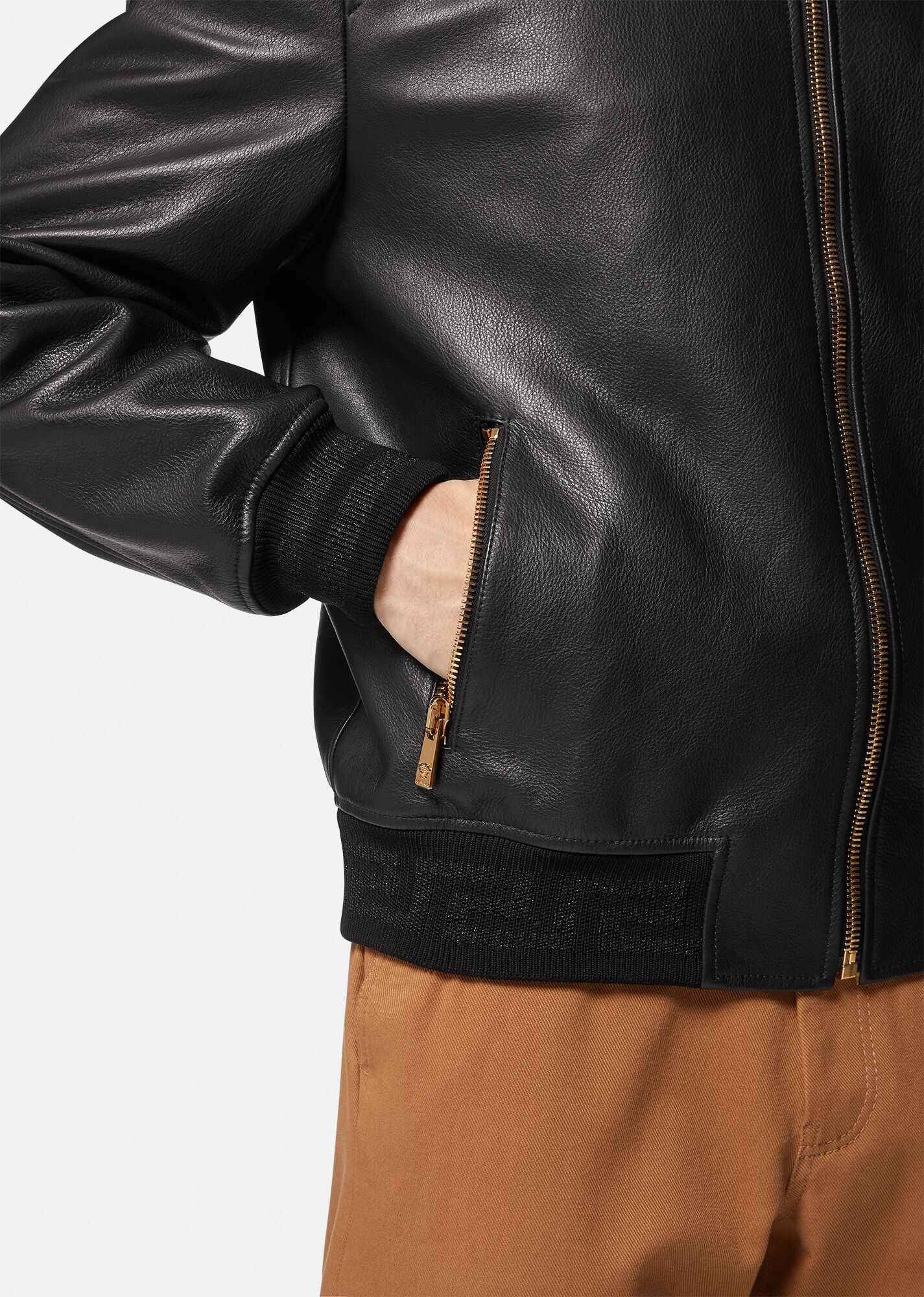 Greca Leather Bomber Jacket - 5