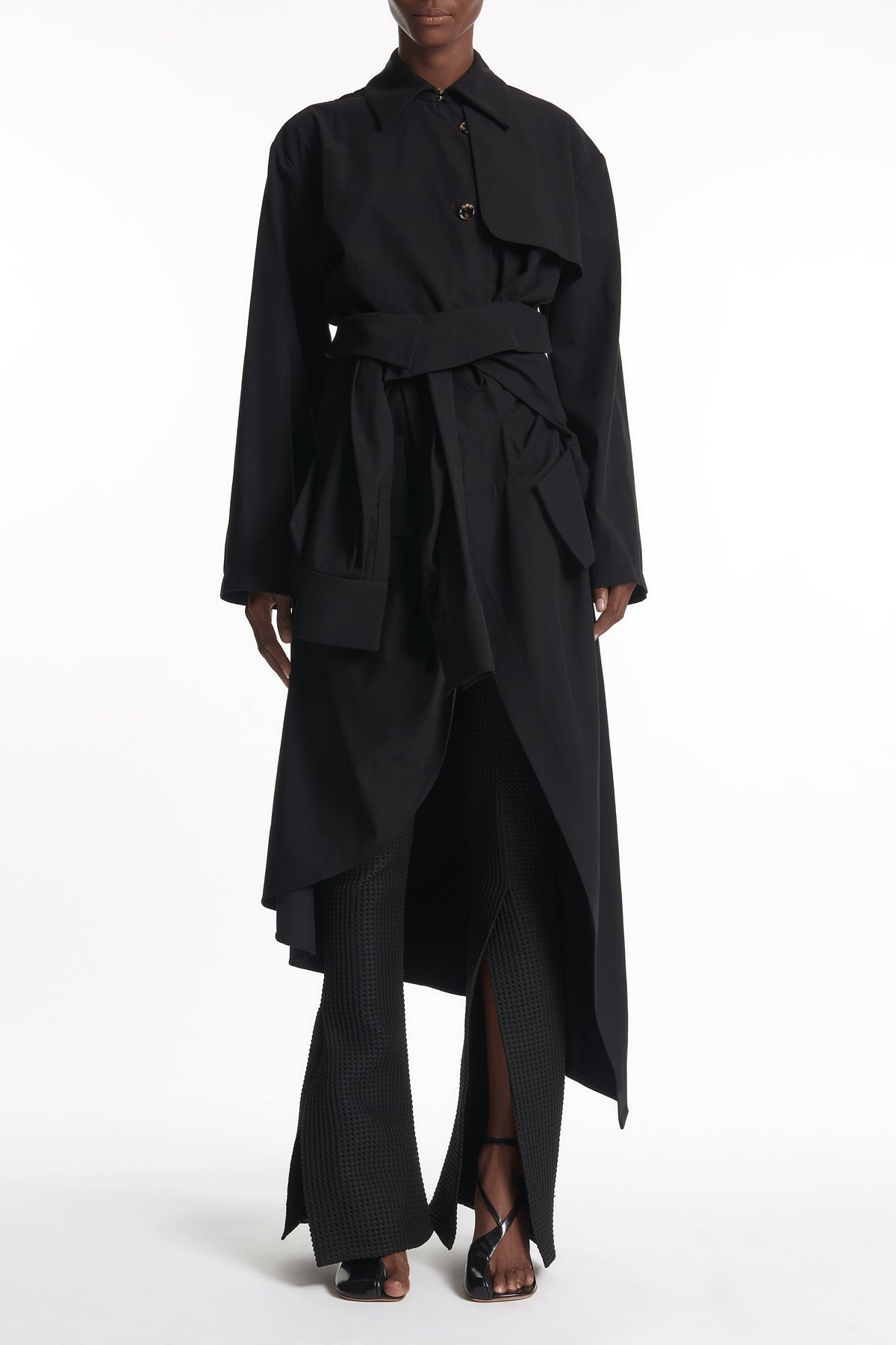 TRENCH COAT WITH SHIRT SLEEVE BELT BLACK - 2