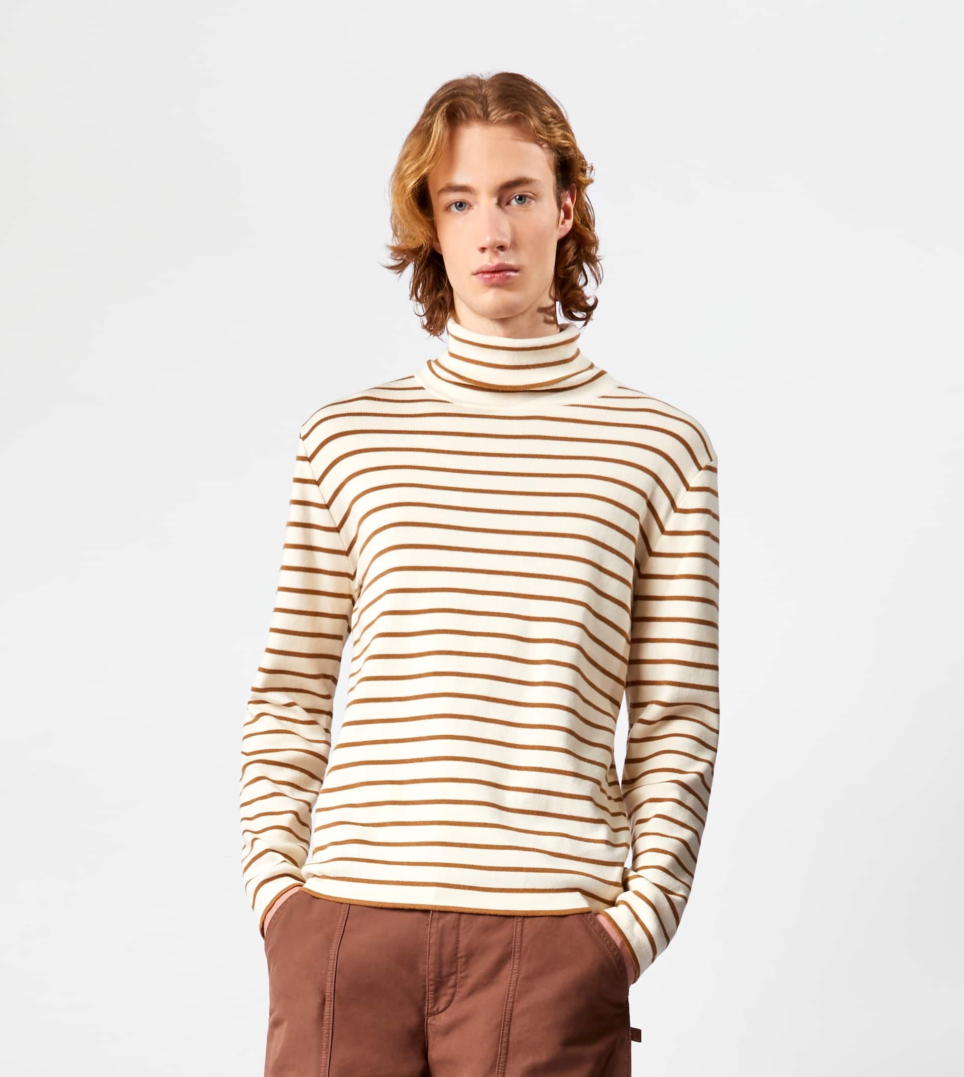 STRIPED TURTLENECK JUMPER - BEIGE, BROWN - 4