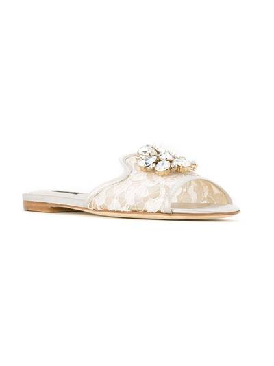 Dolce & Gabbana Bianca crystal-embellished lace sandals outlook