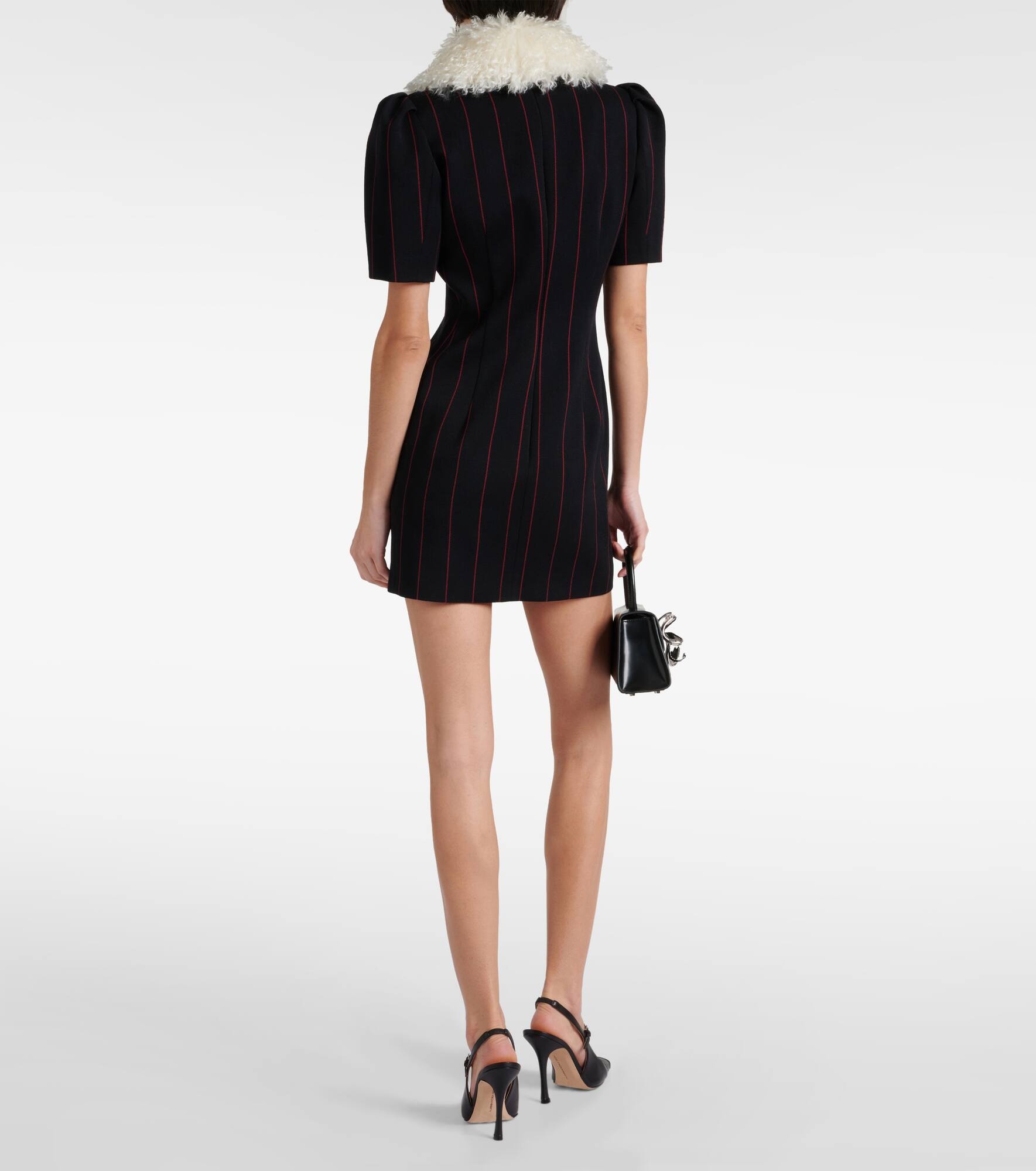 Pinstripe collared wool-blend minidress - 3