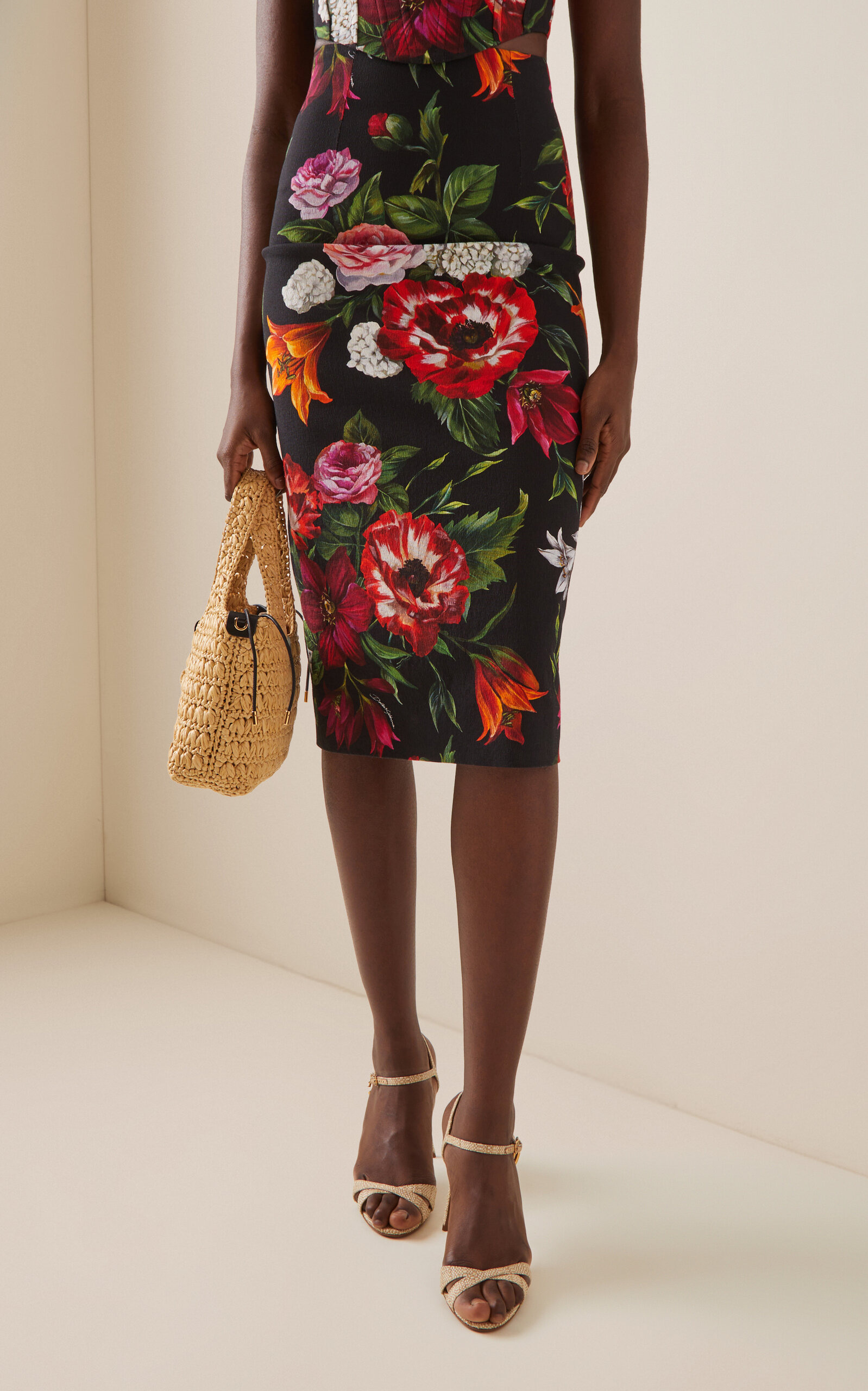 Floral-Printed Cotton Poplin Midi Pencil Skirt floral - 3