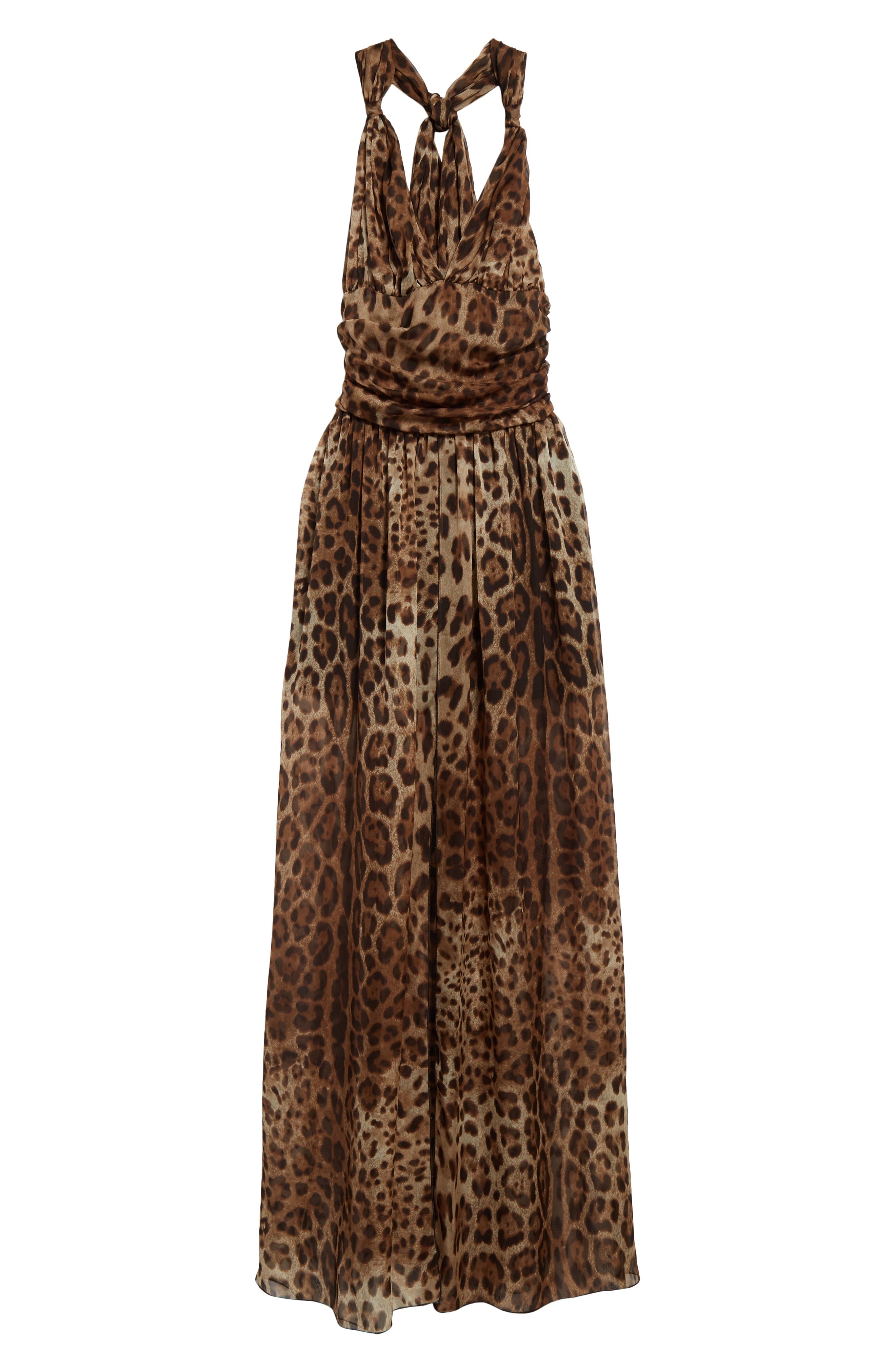 Leopard Print Silk Chiffon Halter Dress - 5