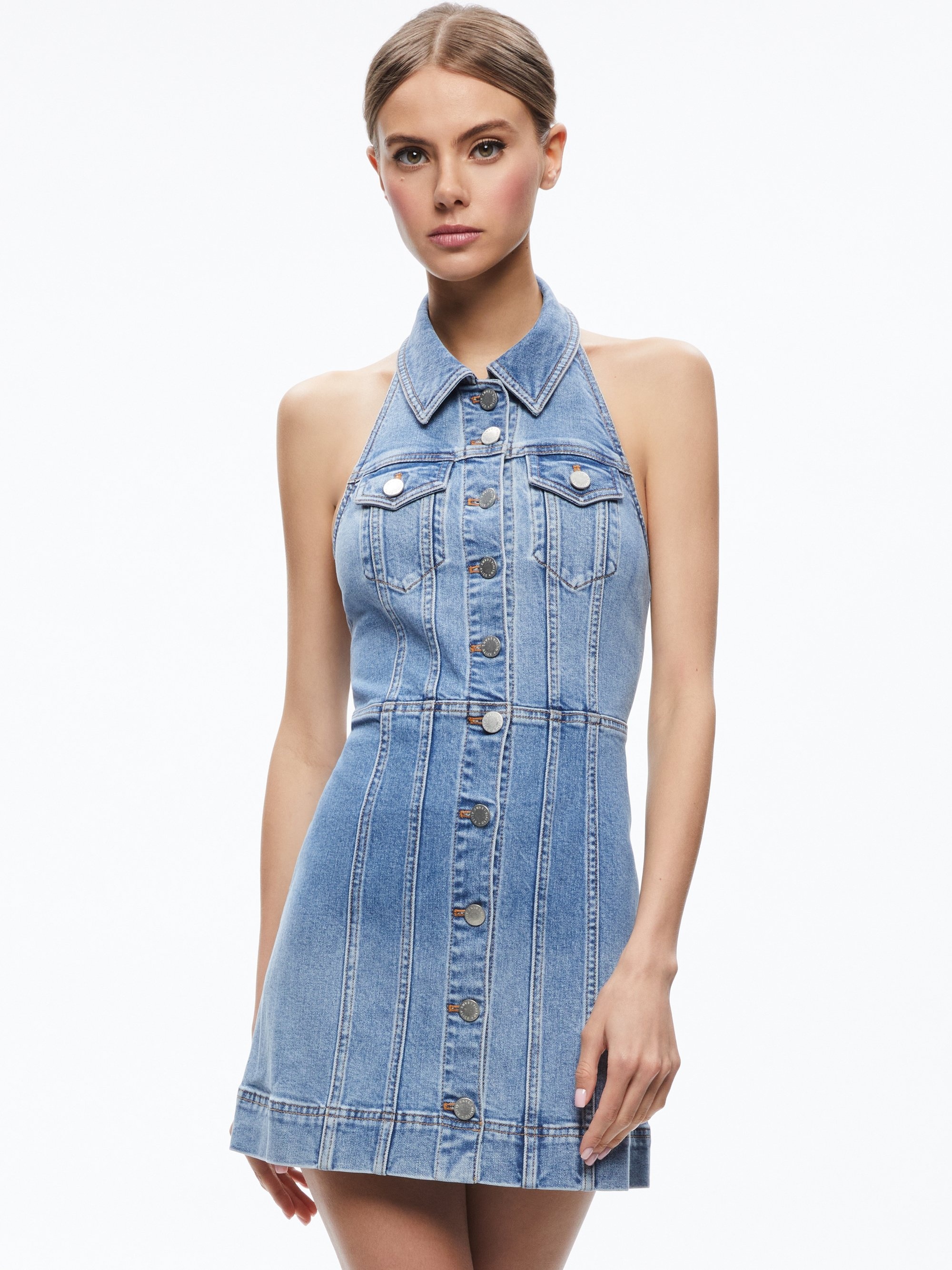 KENDALL DENIM HALTER MINI DRES - 4