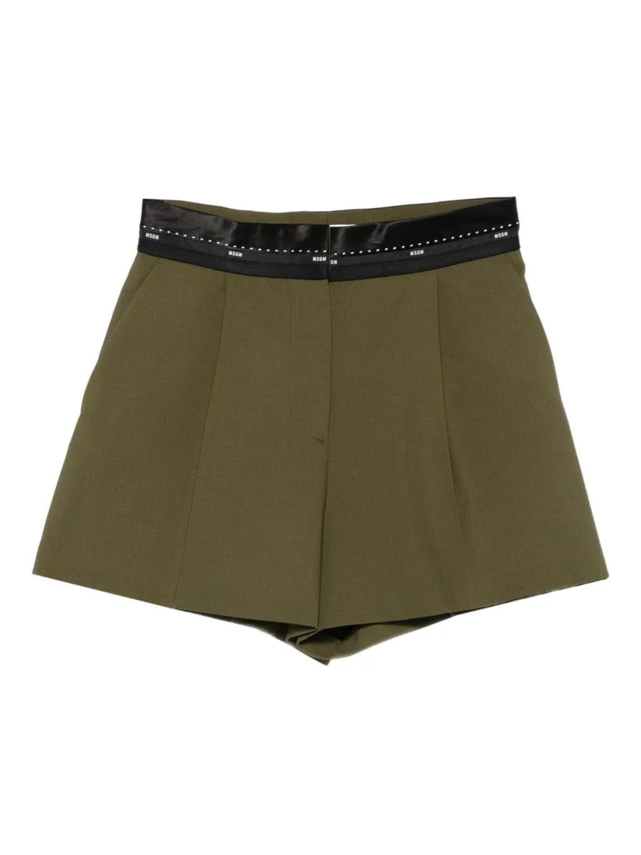 Msgm Logo Shorts In Olive Green Wool - 1