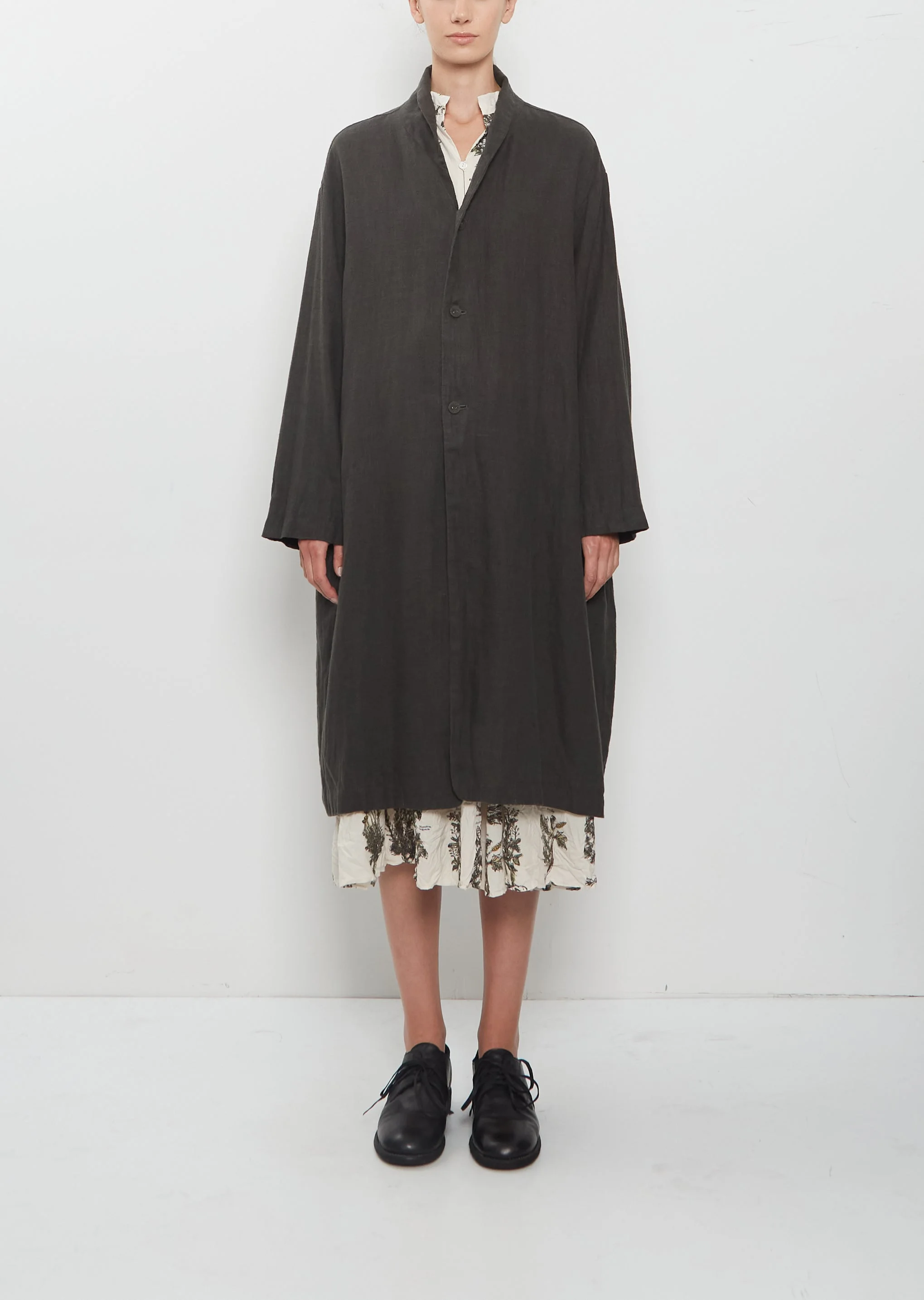 Washed Linen Canvas Long Coat - 1