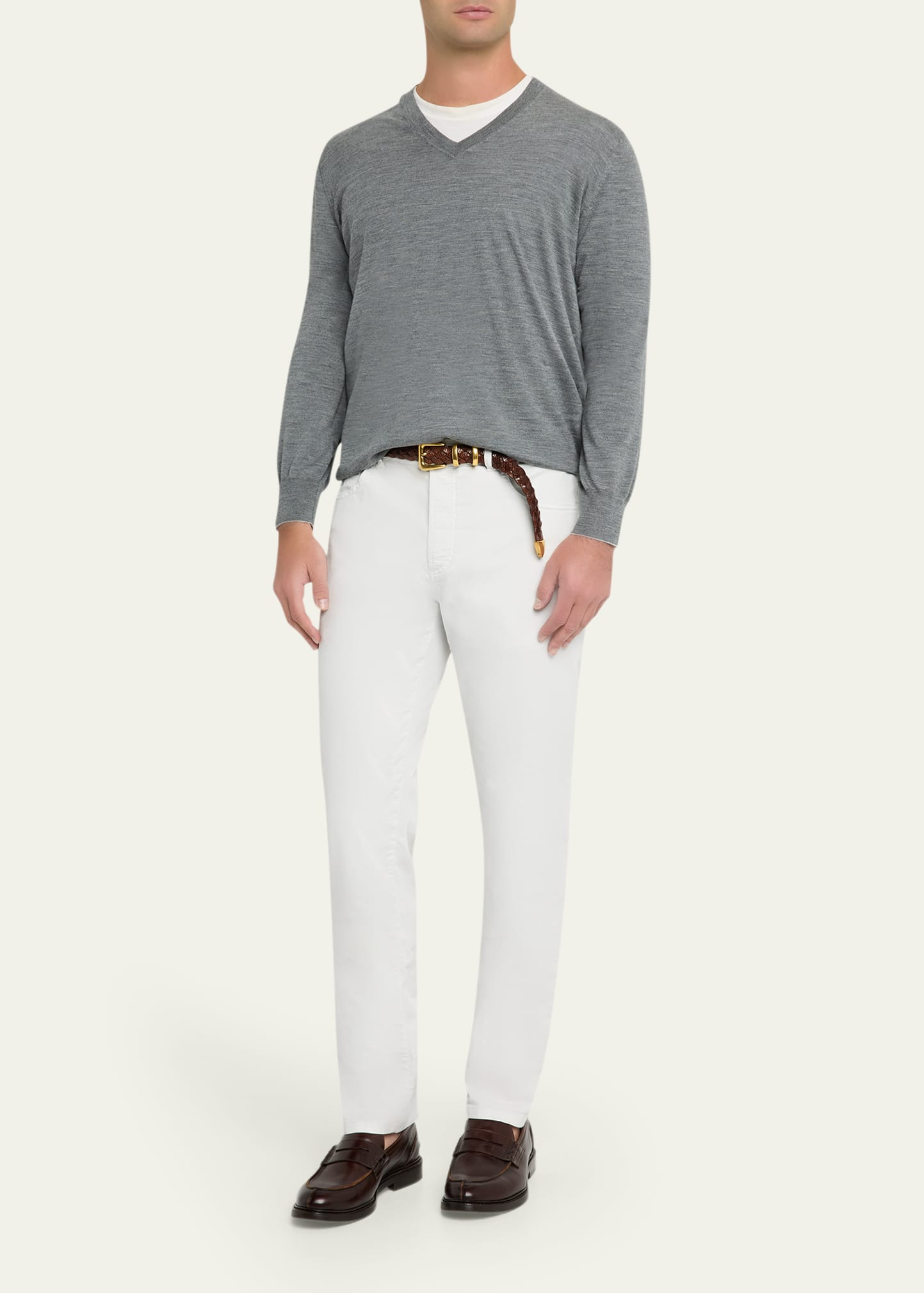 Men's Fine Gauge Wool and Cashmere V-Neck Sweater - 2