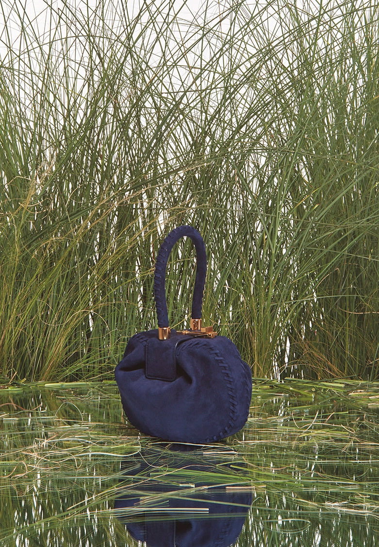 Whipstitch Demi Bag in Navy Suede - 8