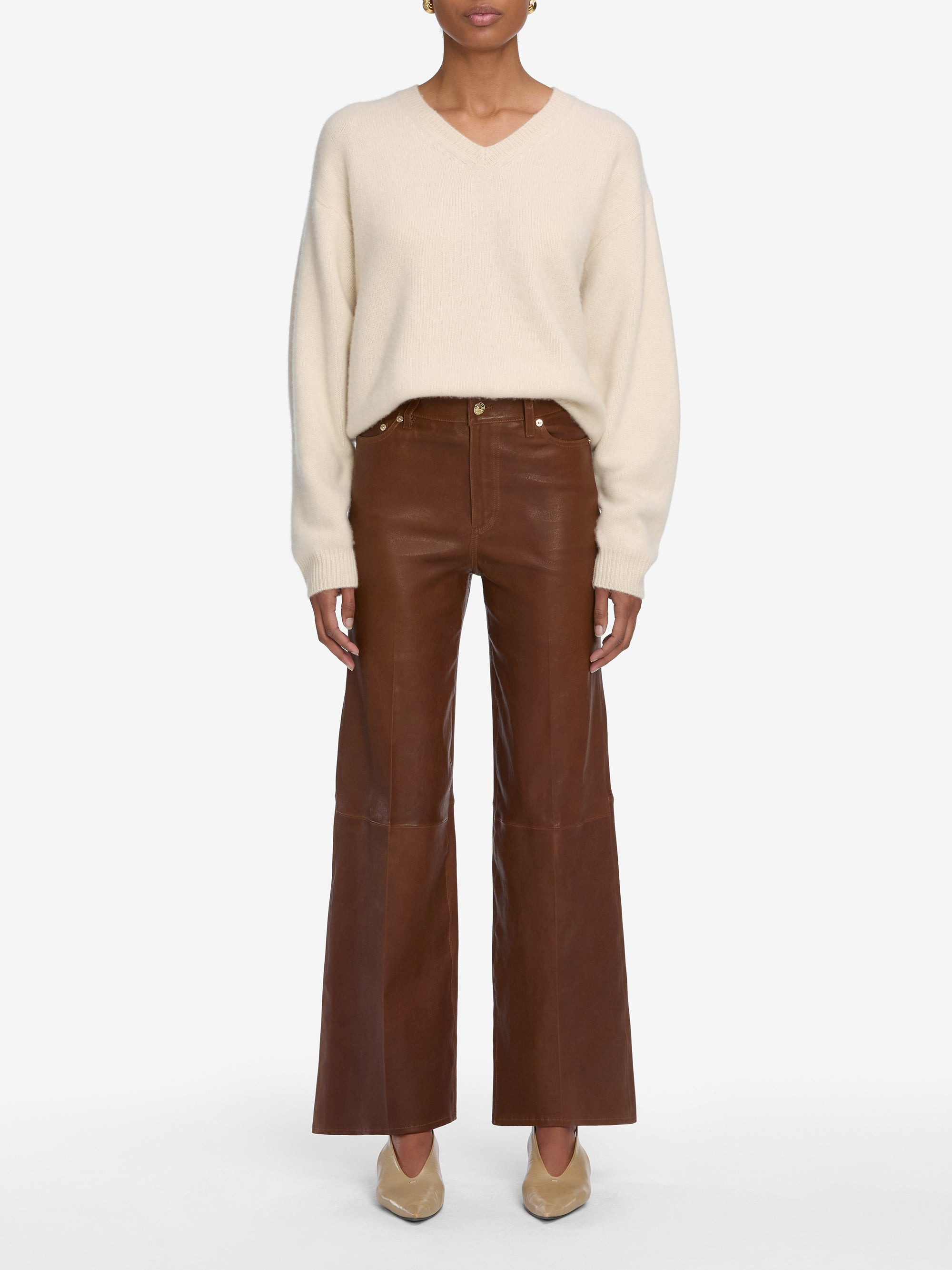 Le Slim Palazzo Leather in Cedar - 2
