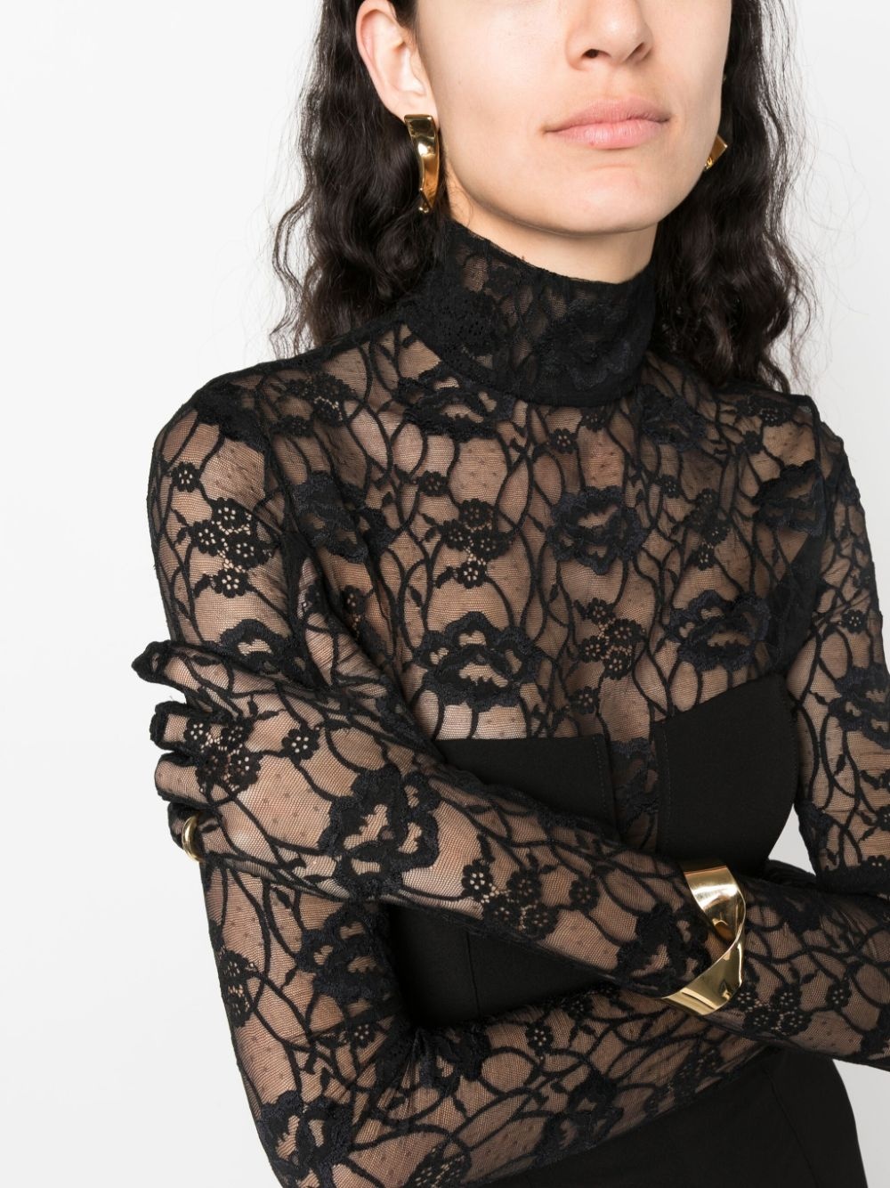 floral-jacquard point d'esprit tulle blouse - 7