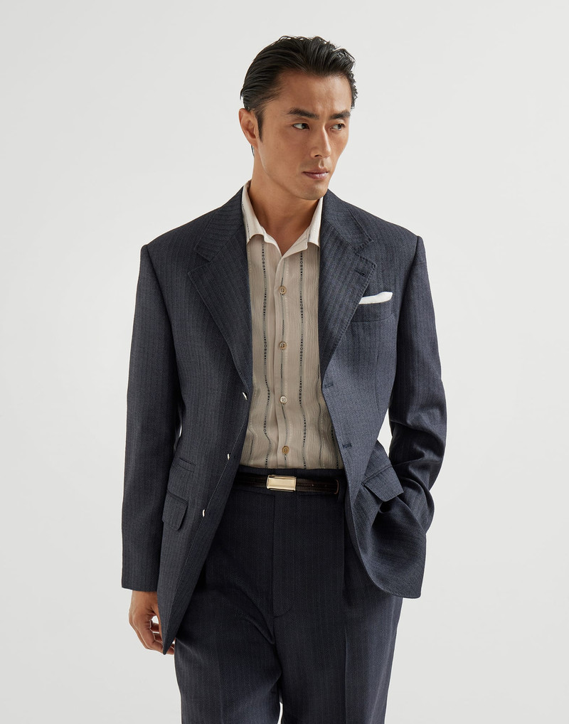 Virgin wool and paper fiber chevron Tailor blazer with metal buttons 5