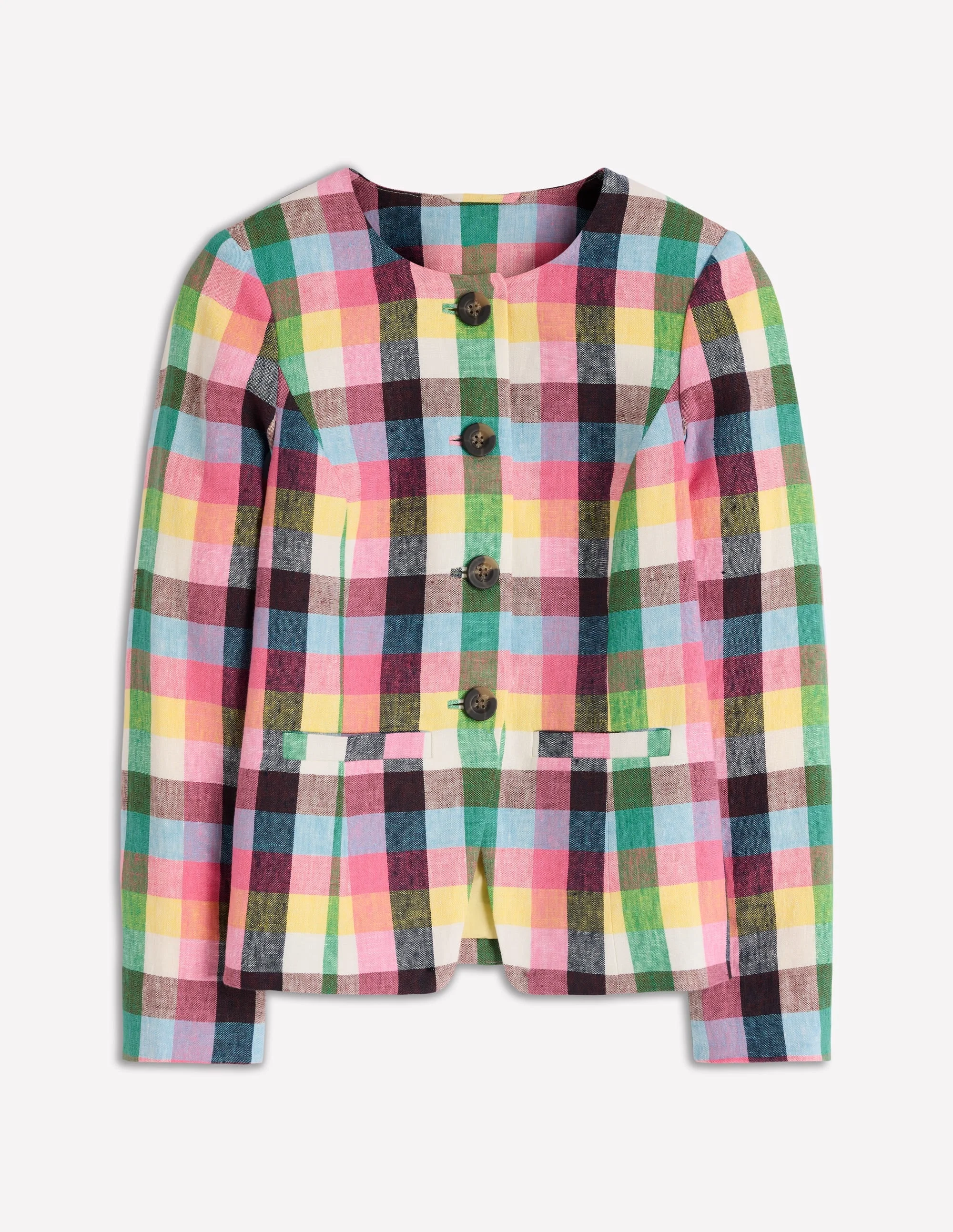 Hampstead Linen Blazer-Soft Yellow, Pink Multigingham - 1
