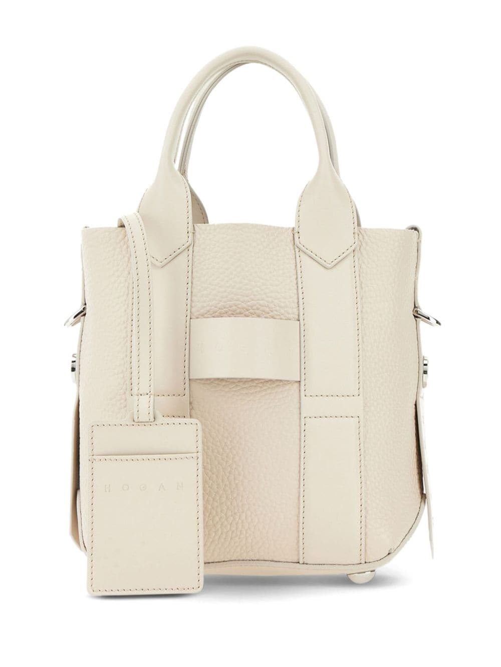 Script leather tote bag - 6