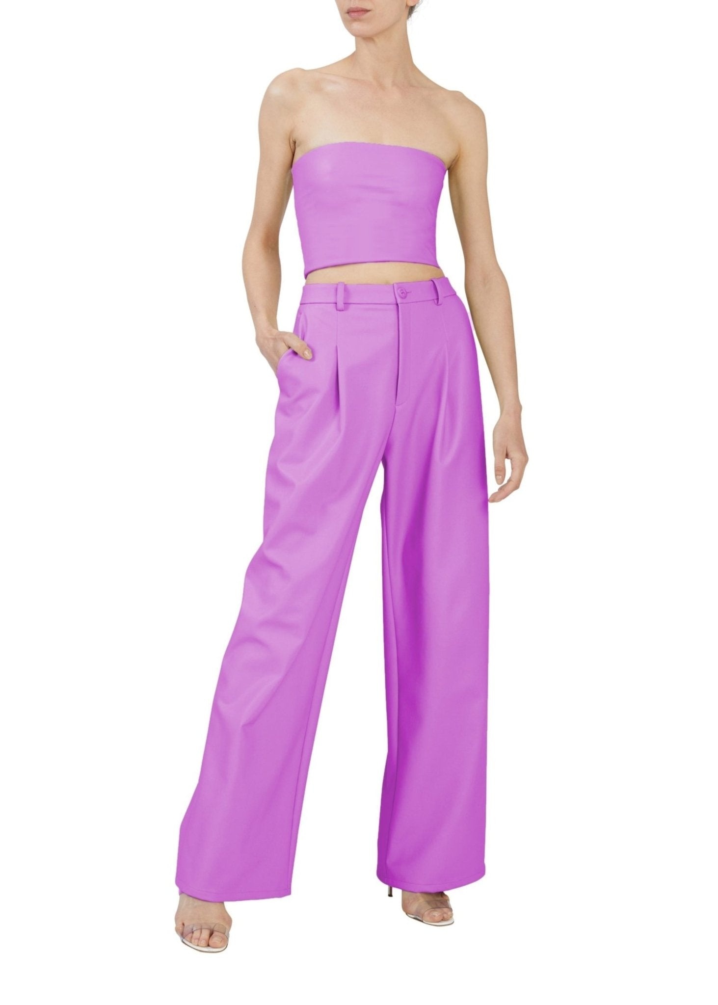 Stretch Faux Leather Tube Top - 3