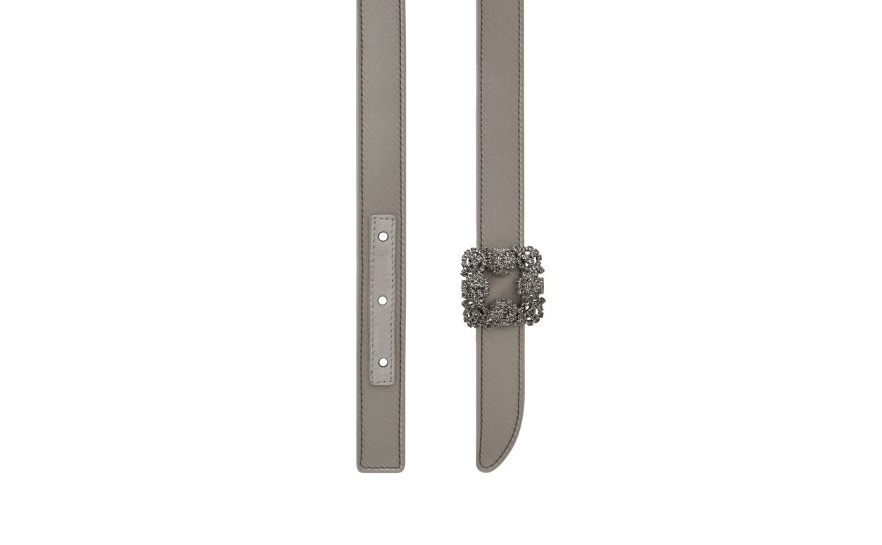 Light Grey Satin Crystal Buckled Belt - 3