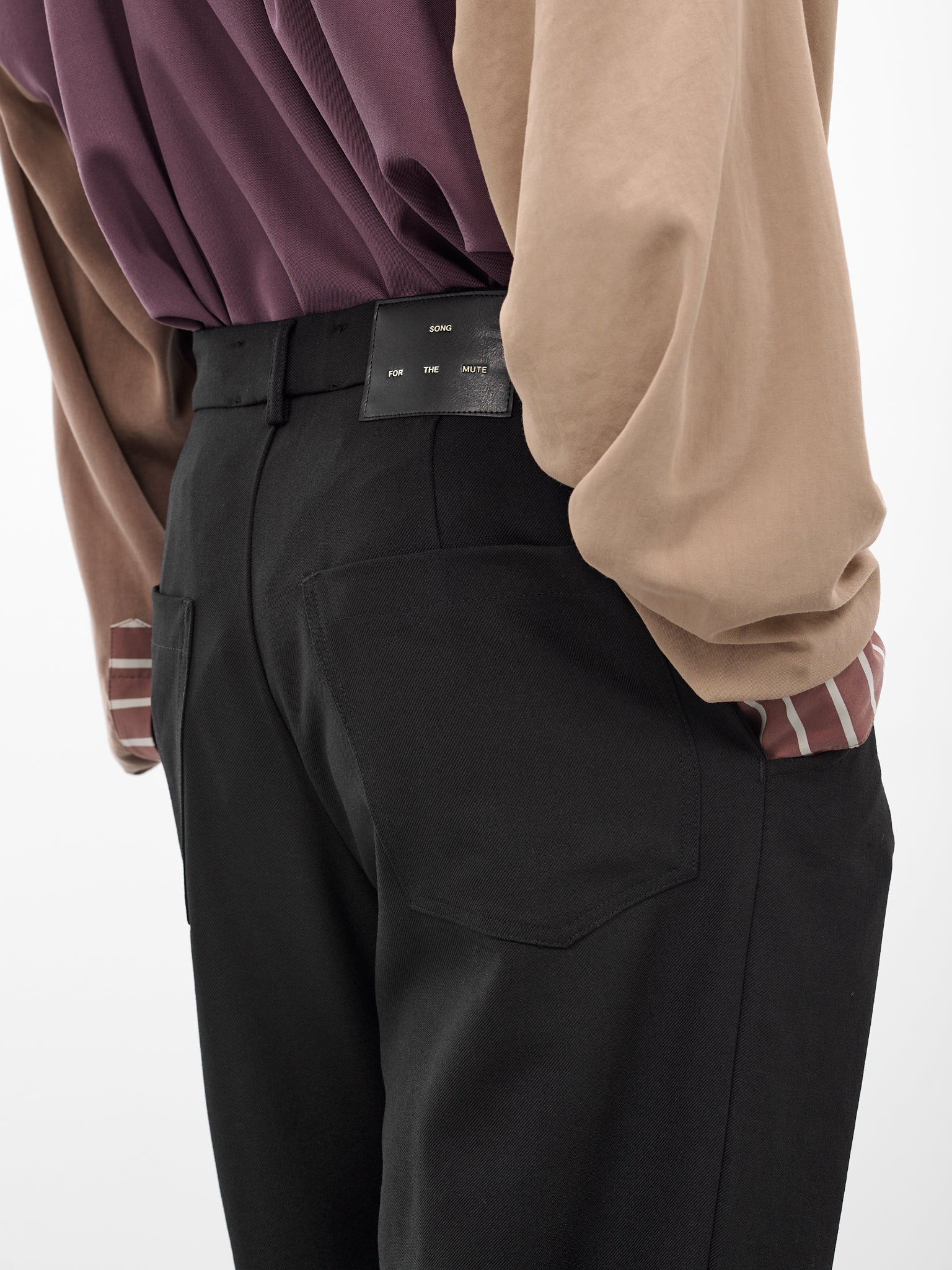 Black Gabardine Loose Pleated Trousers - 4